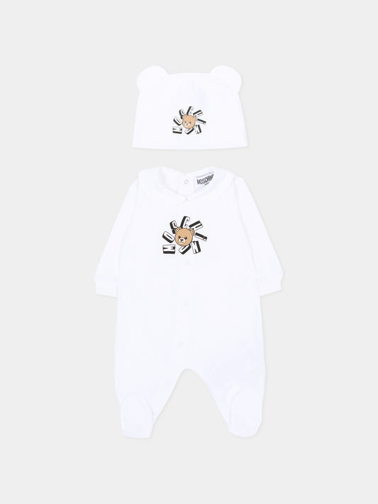 Set tutina bianco per neonati con Teddy Bear,Moschino Kids,MUY094 LAA02 10101