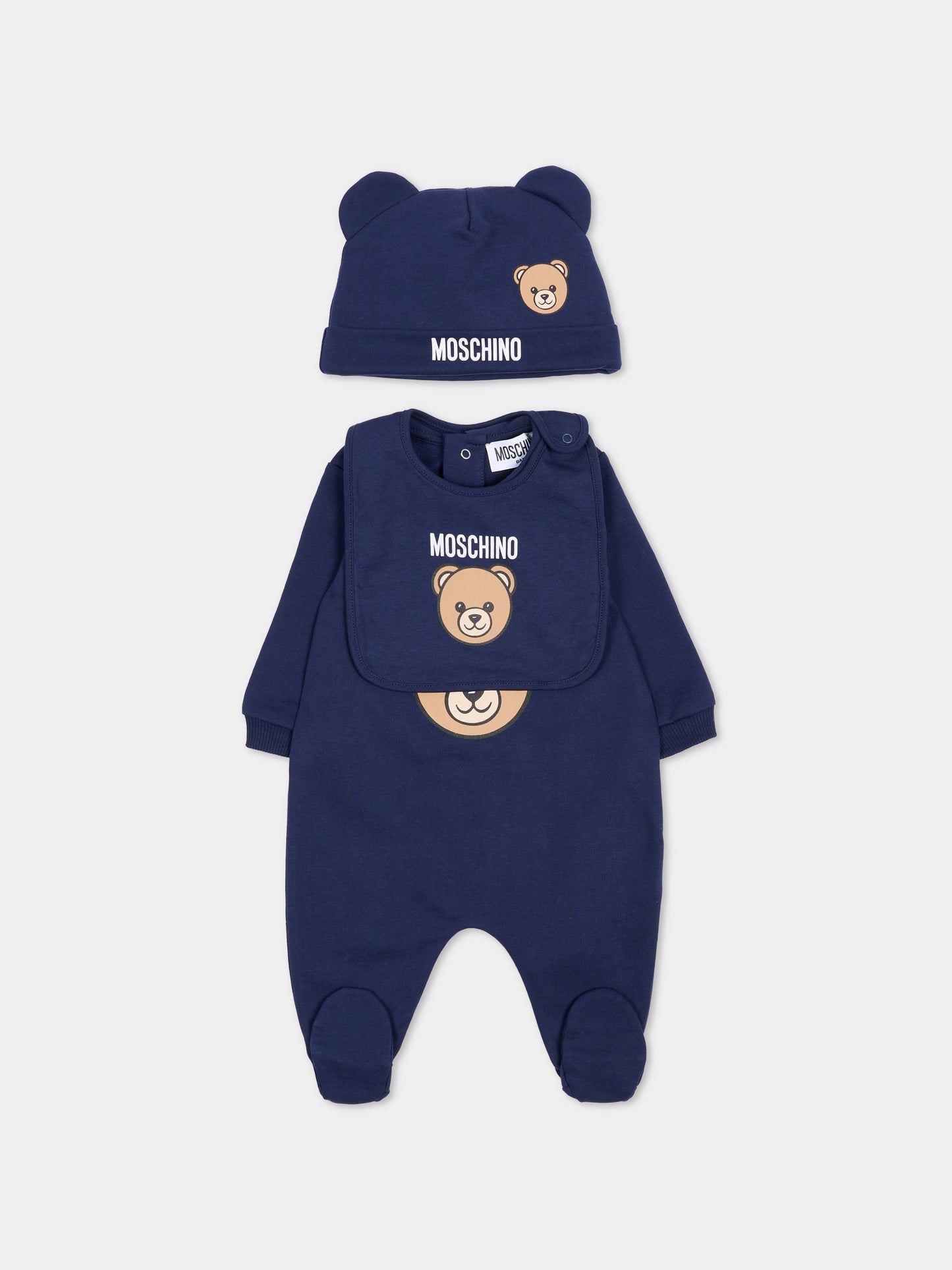 Set tutine blu per neonati con Teddy Bear,Moschino Kids,MUY097 LCA19 40016