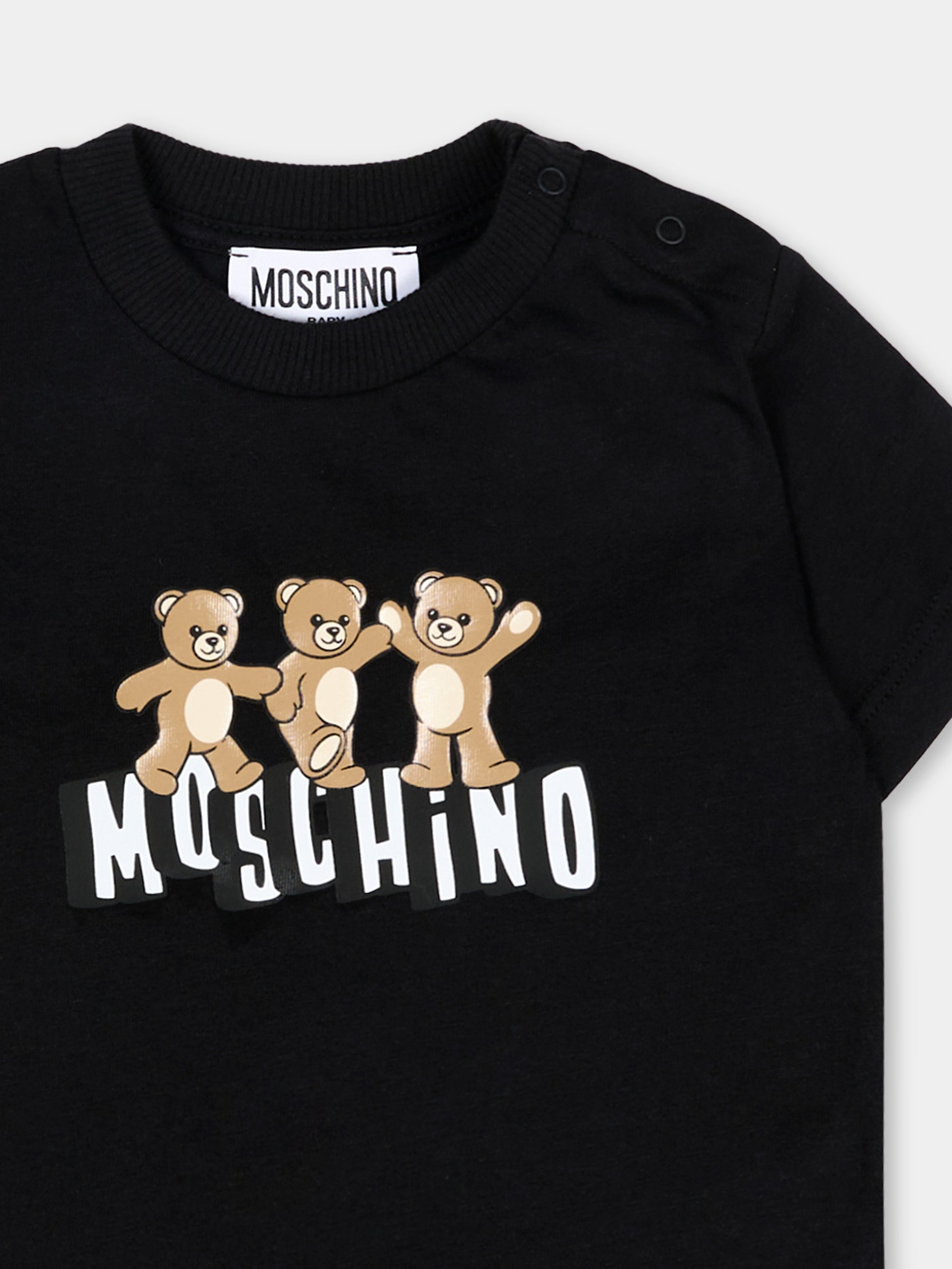 Completo sportivo nero per neonato con Teddy Bear,Moschino Kids,MXG00M LAA17 60100