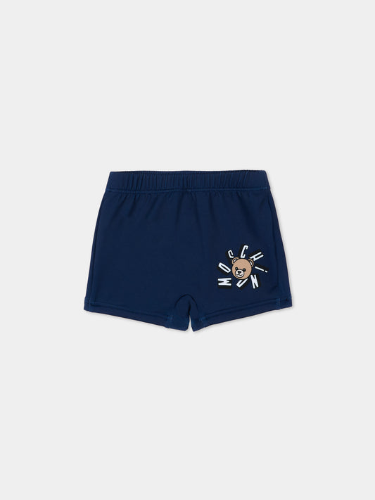 Boxer mare blu per neonato con teddy bear,Moschino Kids,MXL006 LKA11 40016