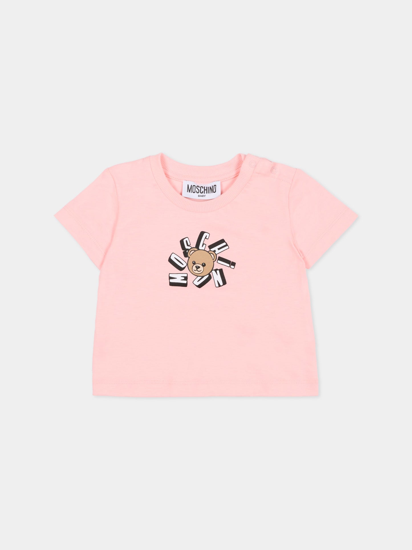 T-shirt rosa per neonata con Teddy Bear,Moschino Kids,MXM047 LAA02 50209