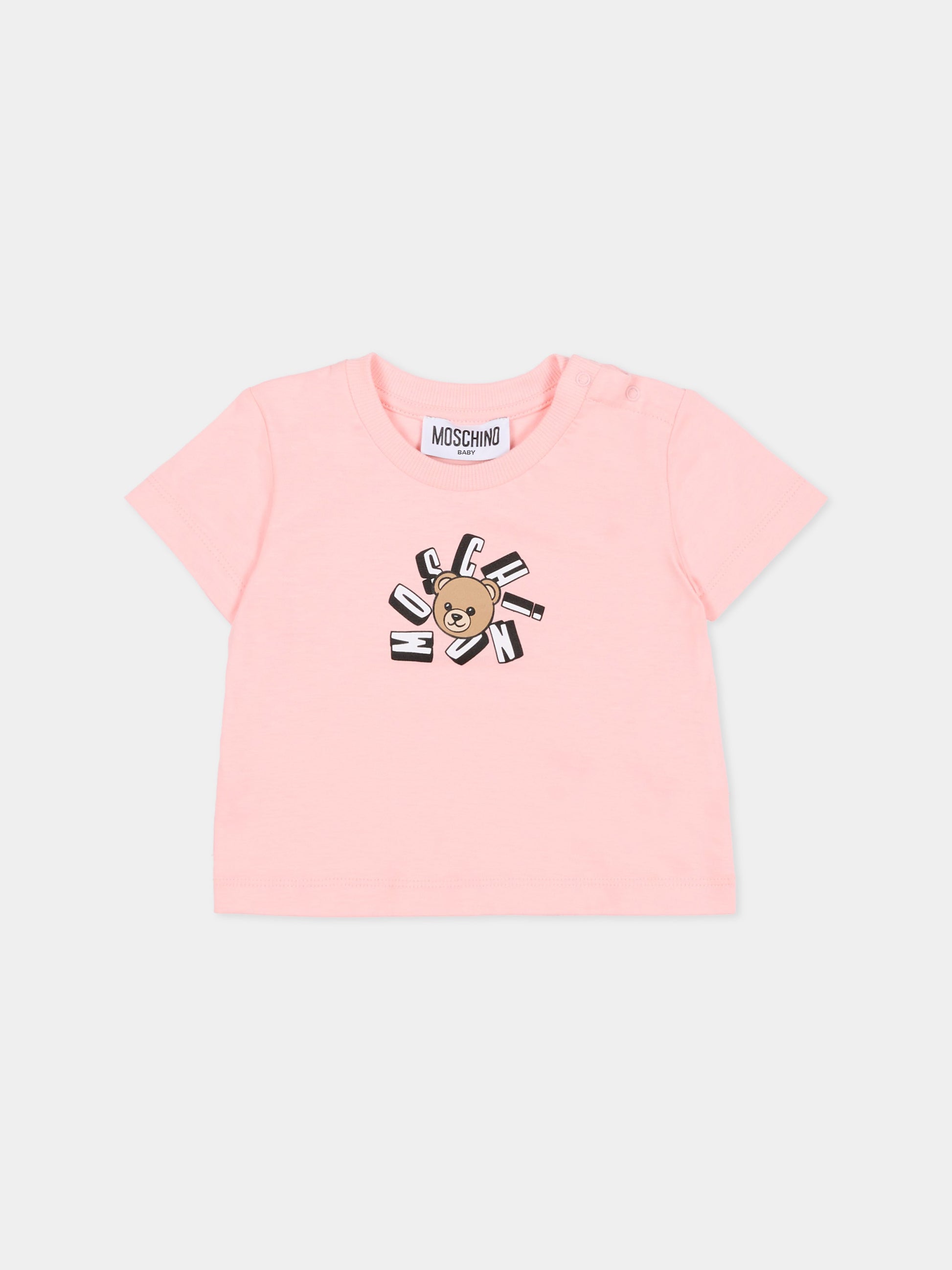 T-shirt rosa per neonata con Teddy Bear,Moschino Kids,MXM047 LAA02 50209