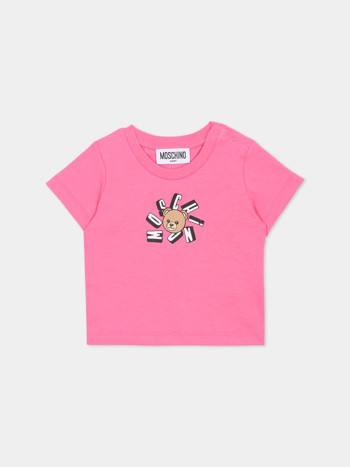 T-shirt fucsia per neonata con Teddy Bear,Moschino Kids,MXM047 LAA02 50533