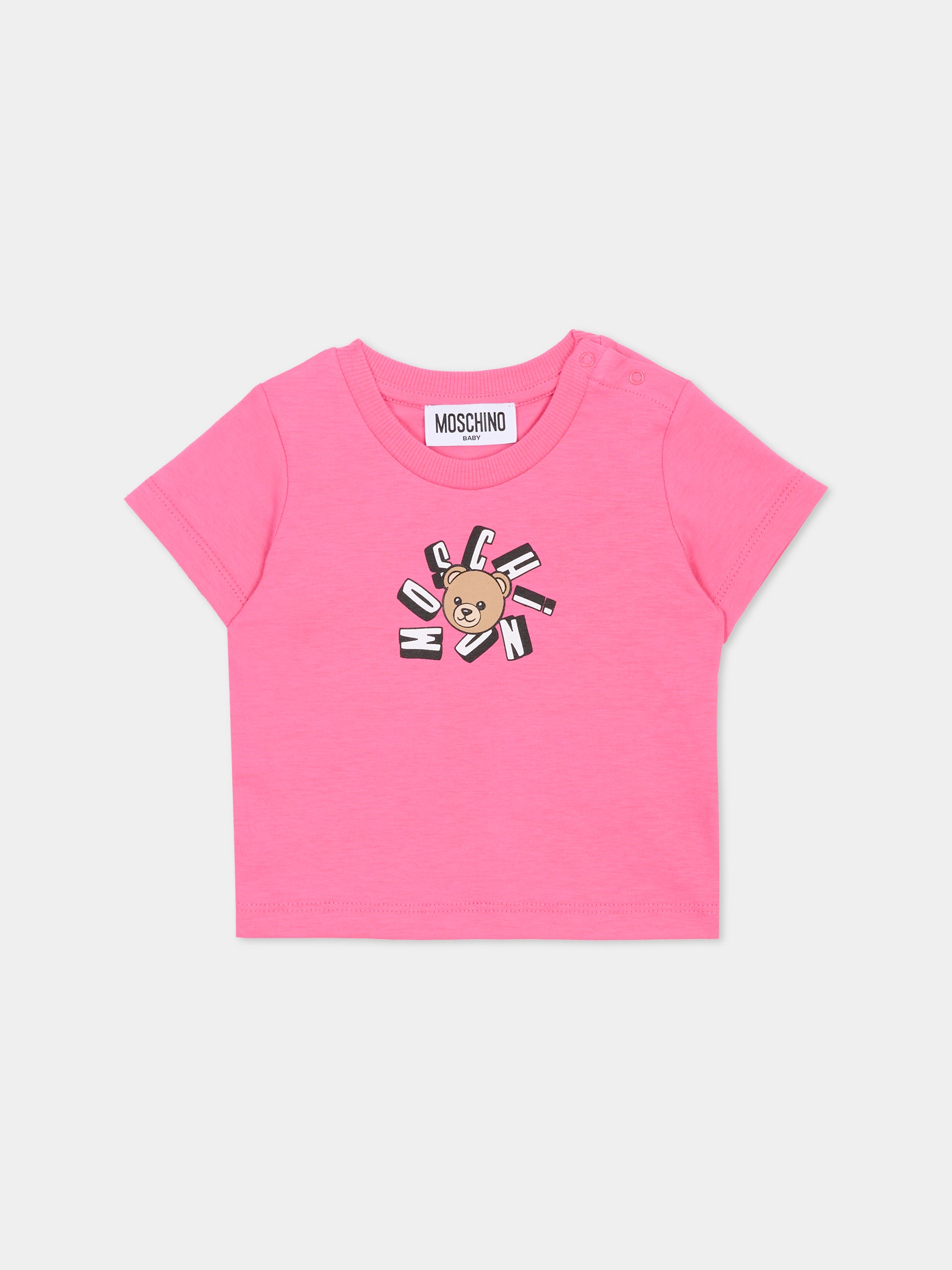 T-shirt fucsia per neonata con Teddy Bear,Moschino Kids,MXM047 LAA02 50533