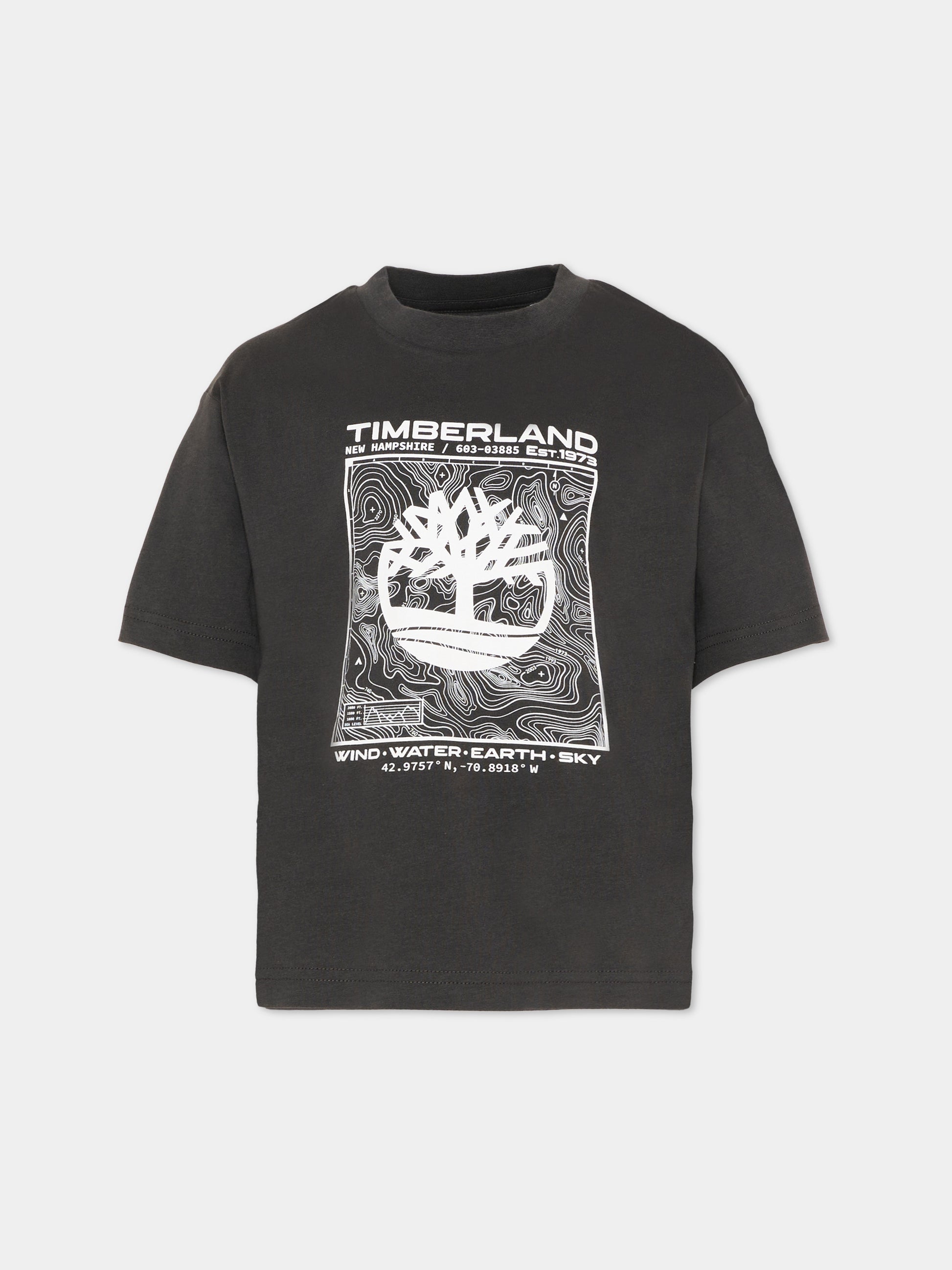 T-shirt grigia per bambino con stampa logo,Timberland,T60794 066