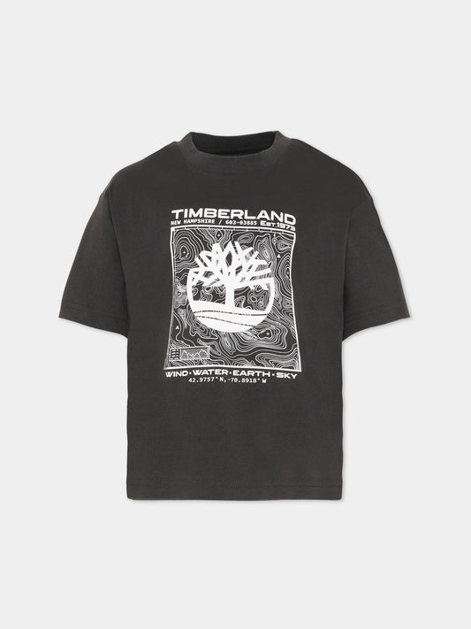 T-shirt grigia per bambino con stampa logo,Timberland,T60794 066