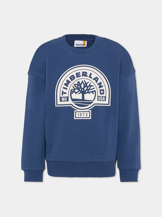 Felpa blu per bambino con logo,Timberland,T60811 805