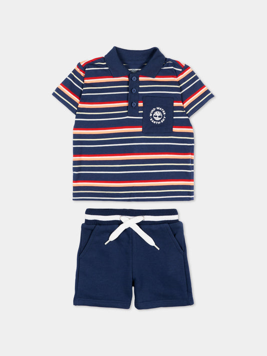 Completo sportivo blu per neonato a righe,Timberland,T60858 805