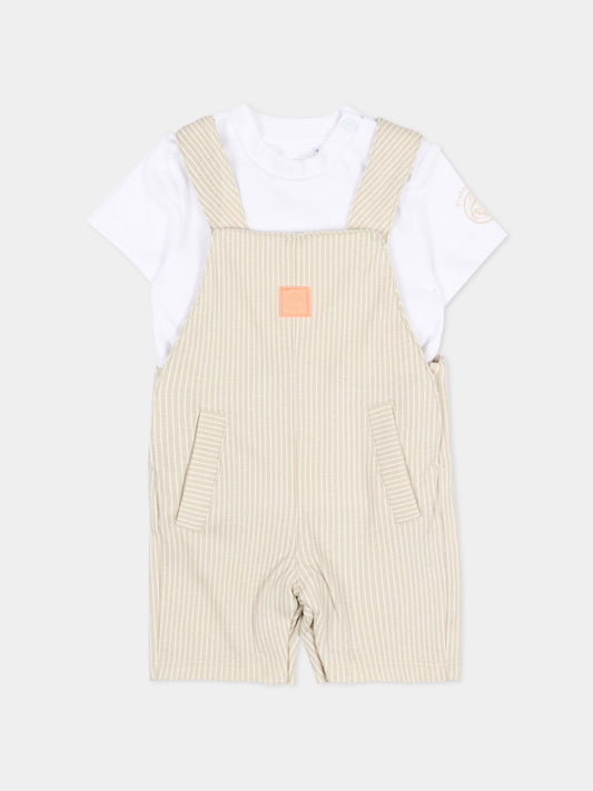 Salopette beige per neonato a righe,Timberland,T60883 N52