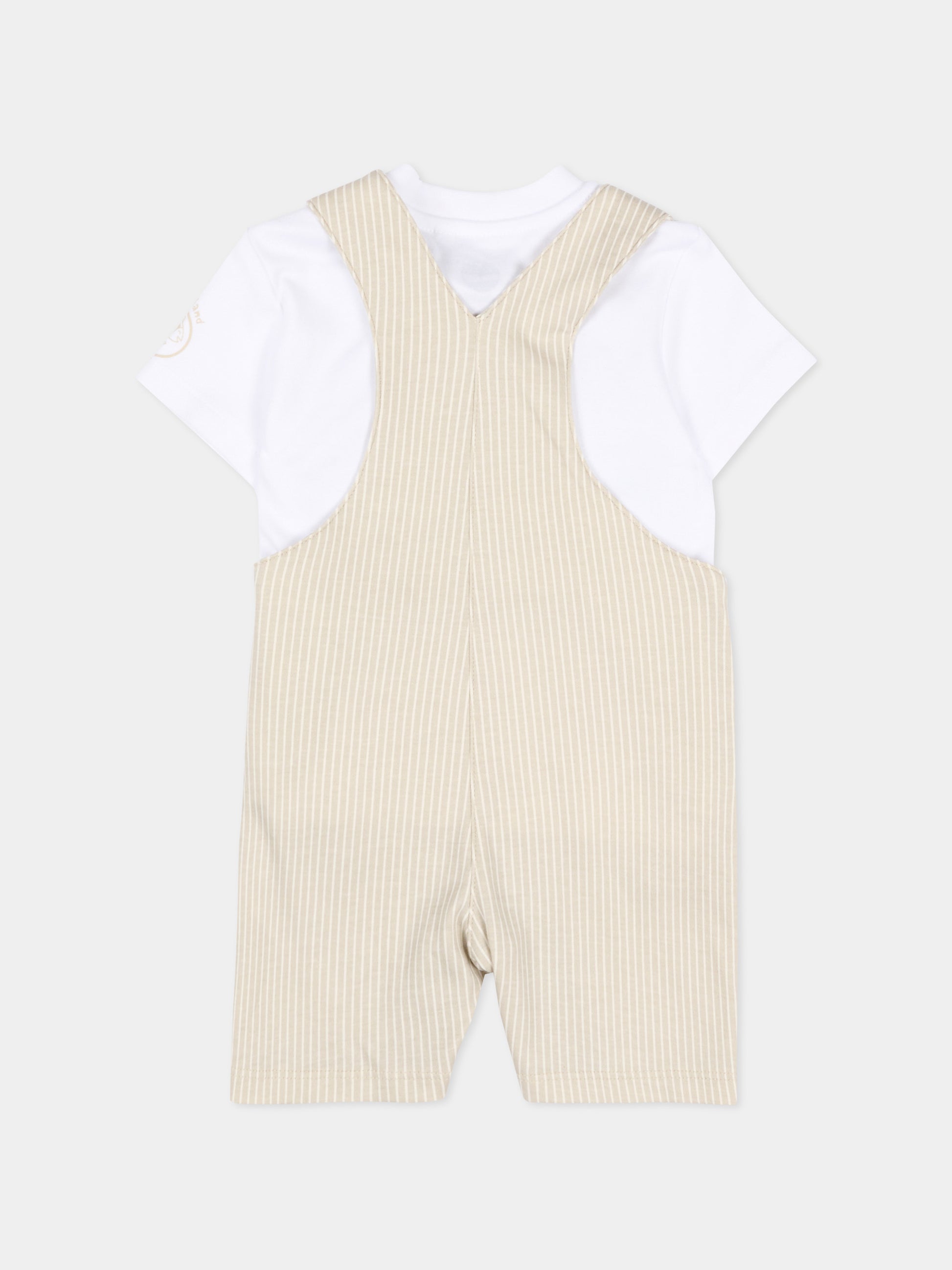 Salopette beige per neonato a righe,Timberland,T60883 N52