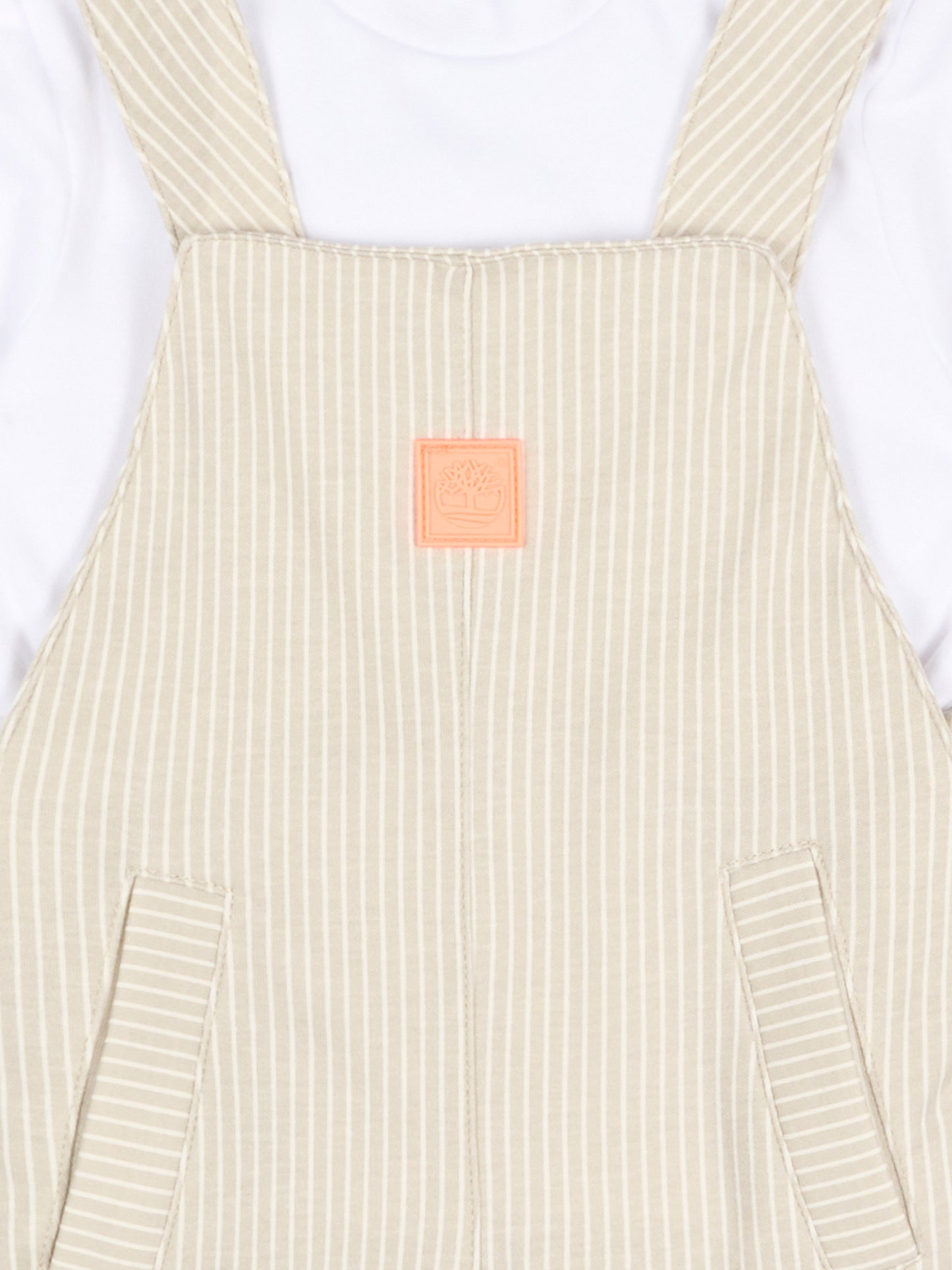 Salopette beige per neonato a righe,Timberland,T60883 N52