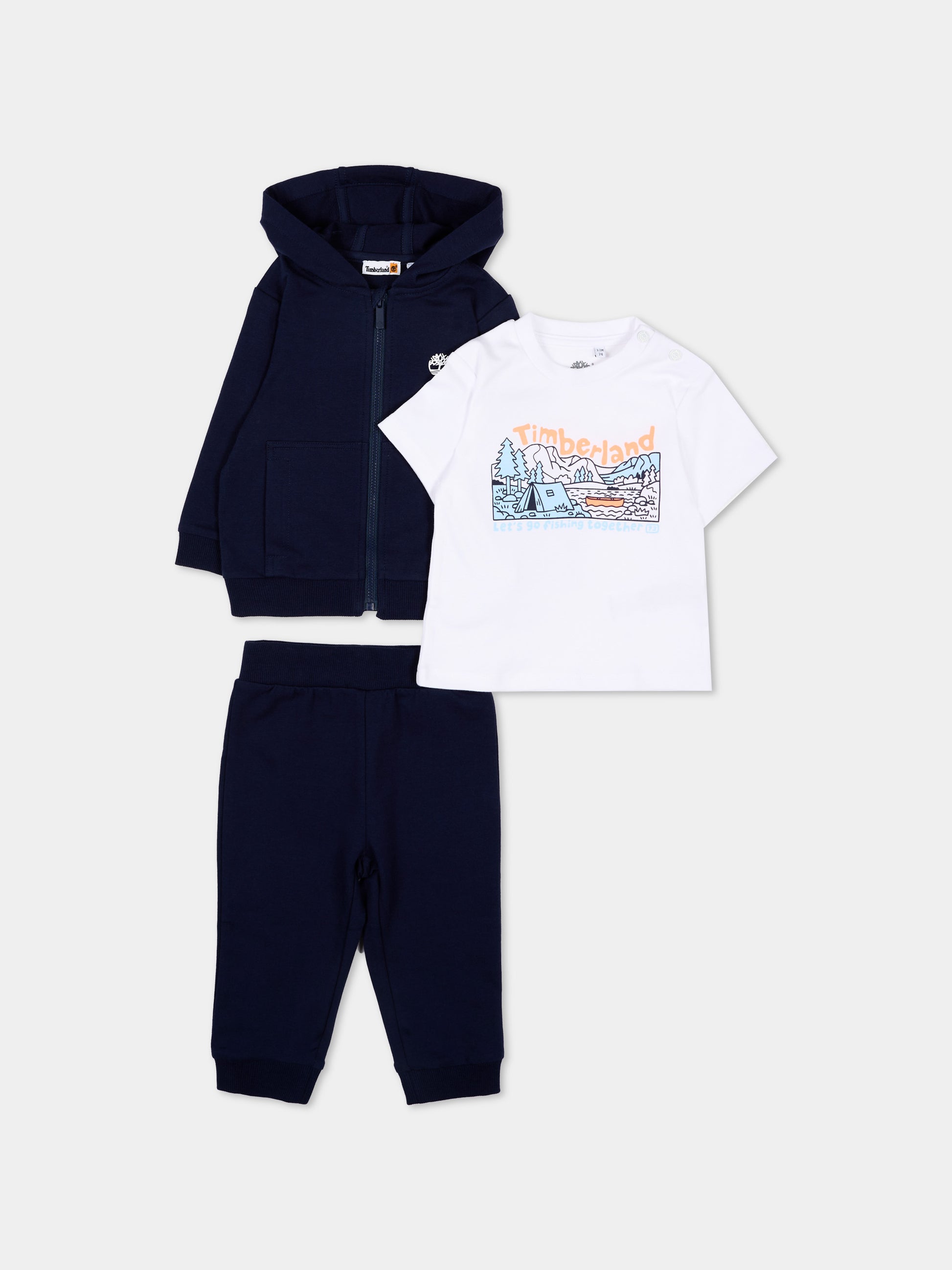 Completo sportivo blu per neonato con logo,Timberland,T60884 85T