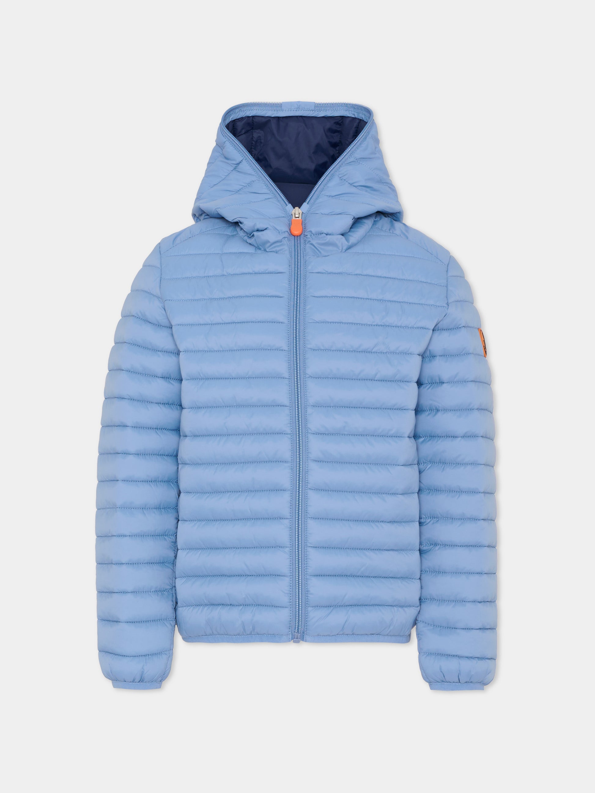 Piumino Giga azzurro per bambino con logo,Save The Duck Kids,J30650B GIGA22 90072