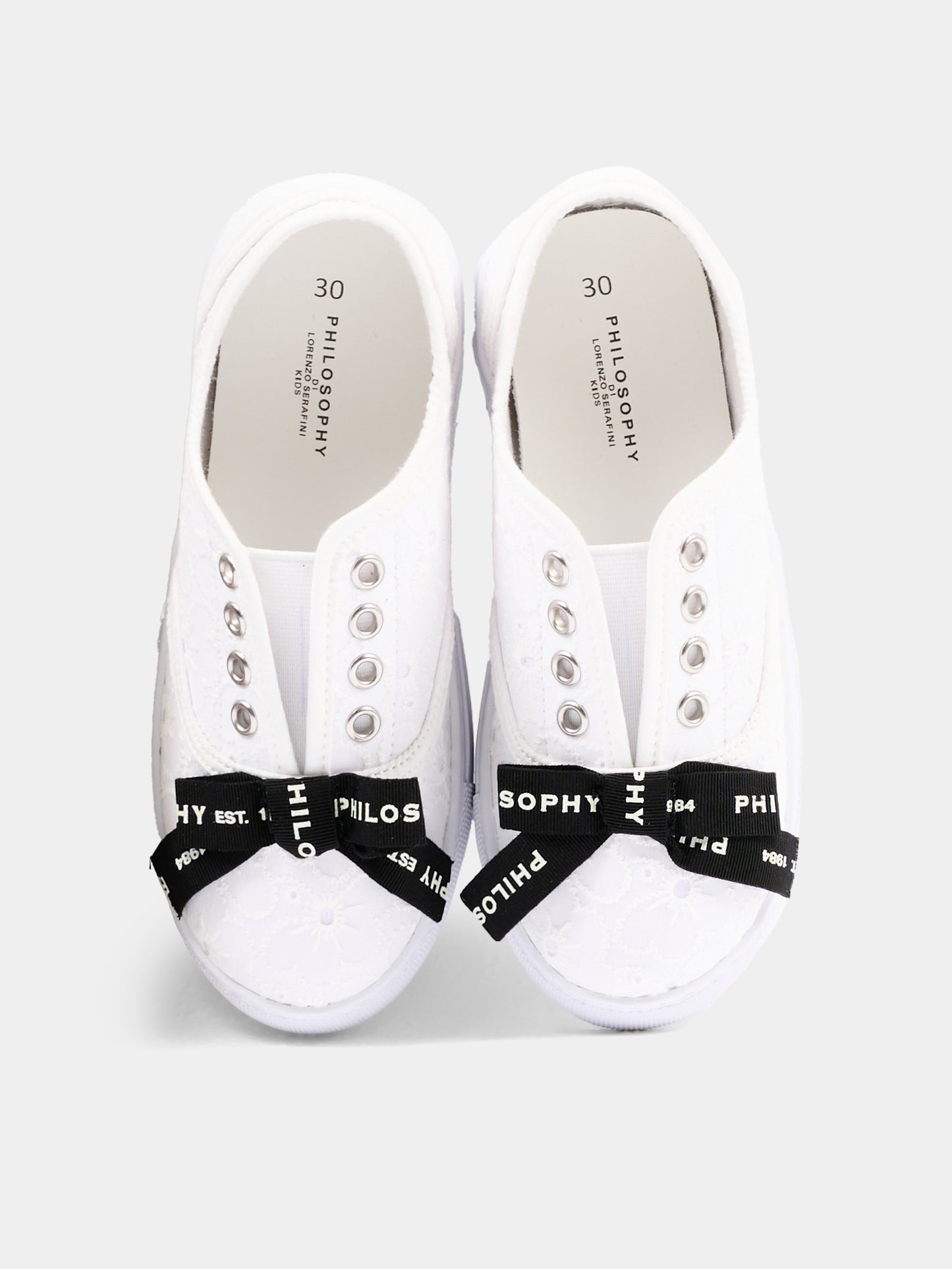 Sneakers avorio per bambina in sangallo con logo,Philosophy,I8G006 - 7946 - 0001