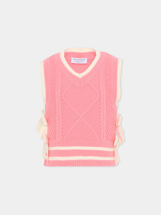Maglia gilet rosa per bambina con fiocchi,Philosophy,I9G306 - 7034 - 0093