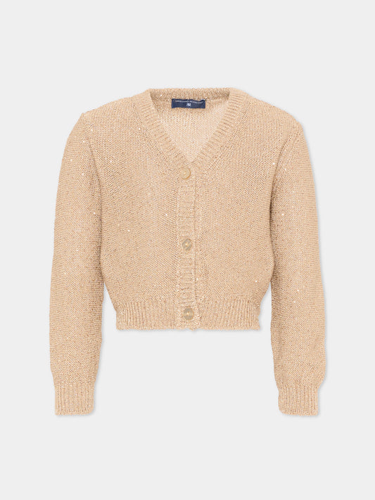 Cardigan beige per bambina con paillettes,Ermanno Scervino Junior,Z9G802 - 7773 - 0002