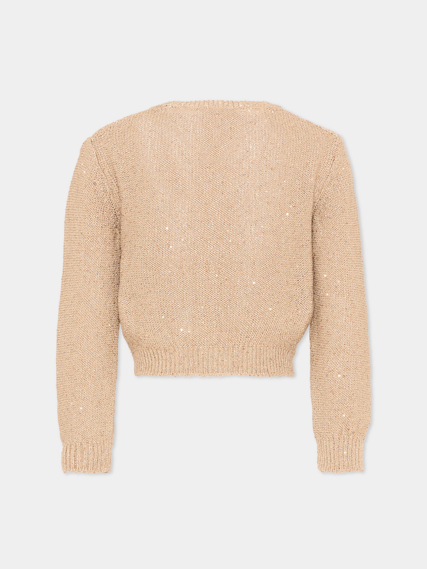 Cardigan beige per bambina con paillettes,Ermanno Scervino Junior,Z9G802 - 7773 - 0002