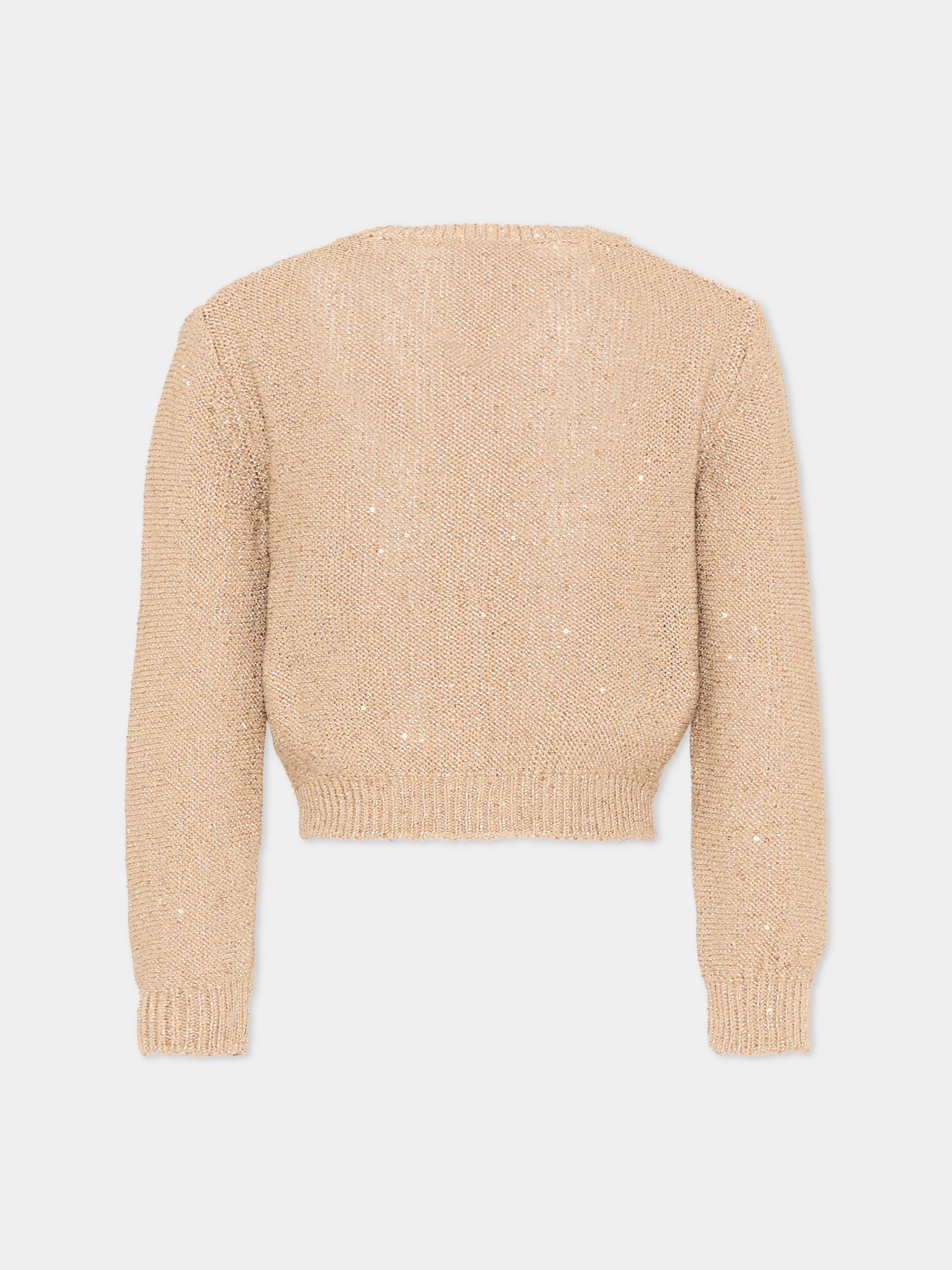 Cardigan beige per bambina con paillettes,Ermanno Scervino Junior,Z9G802 - 7773 - 0002