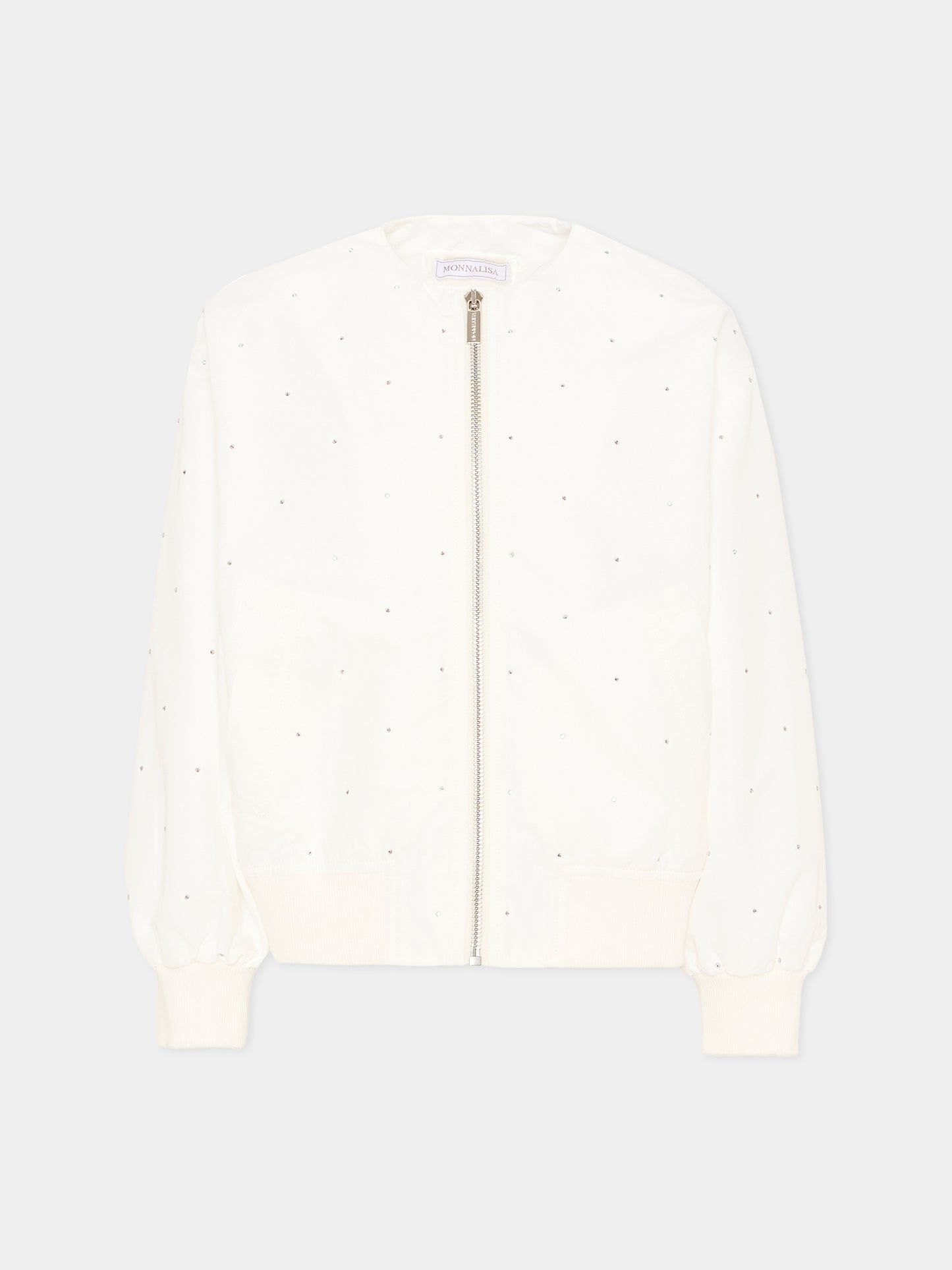 Bomber bianco per bambina con strass,Monnalisa,17G102 - 7021 - 0099