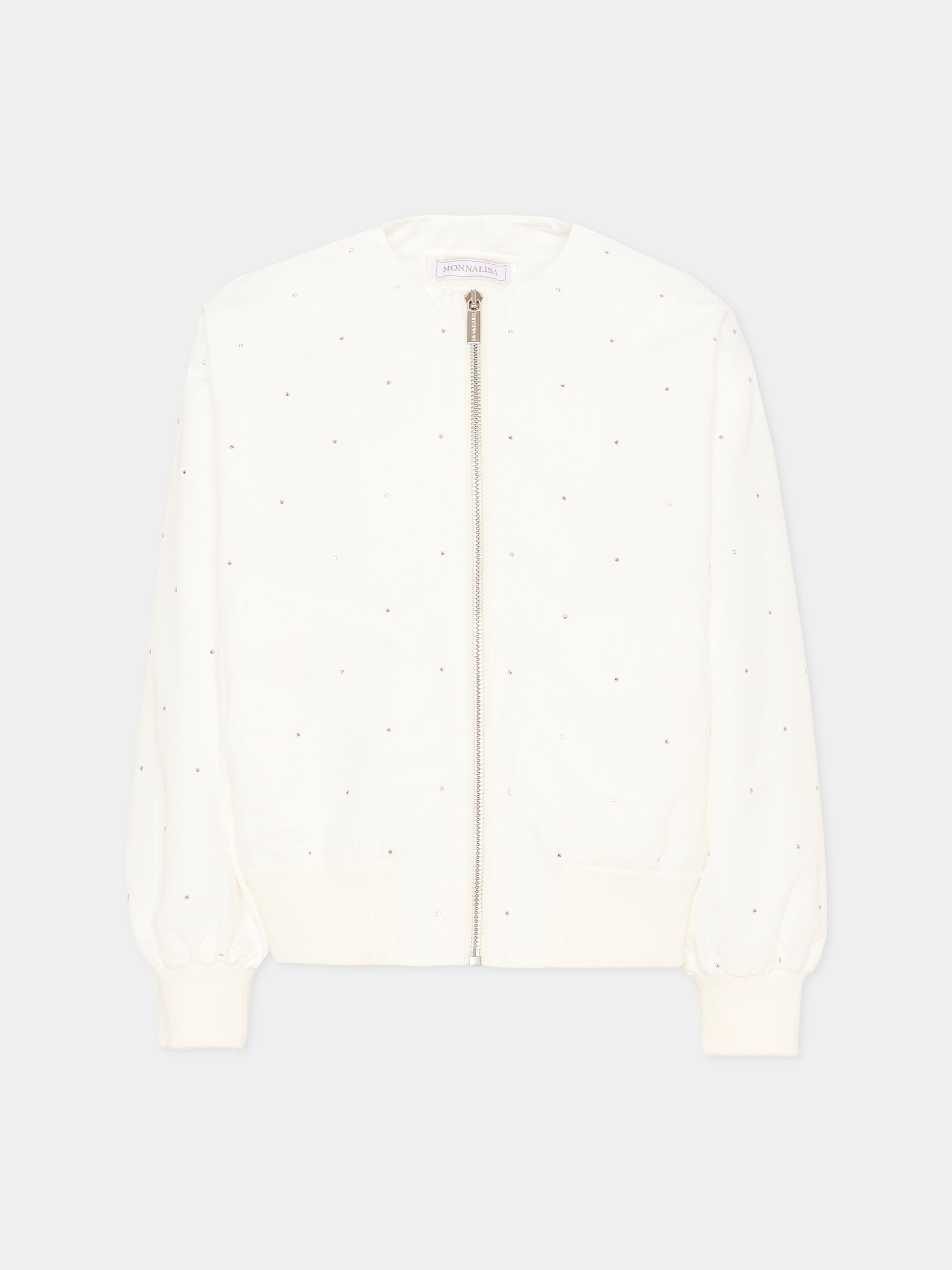Bomber bianco per bambina con strass,Monnalisa,17G102 - 7021 - 0099