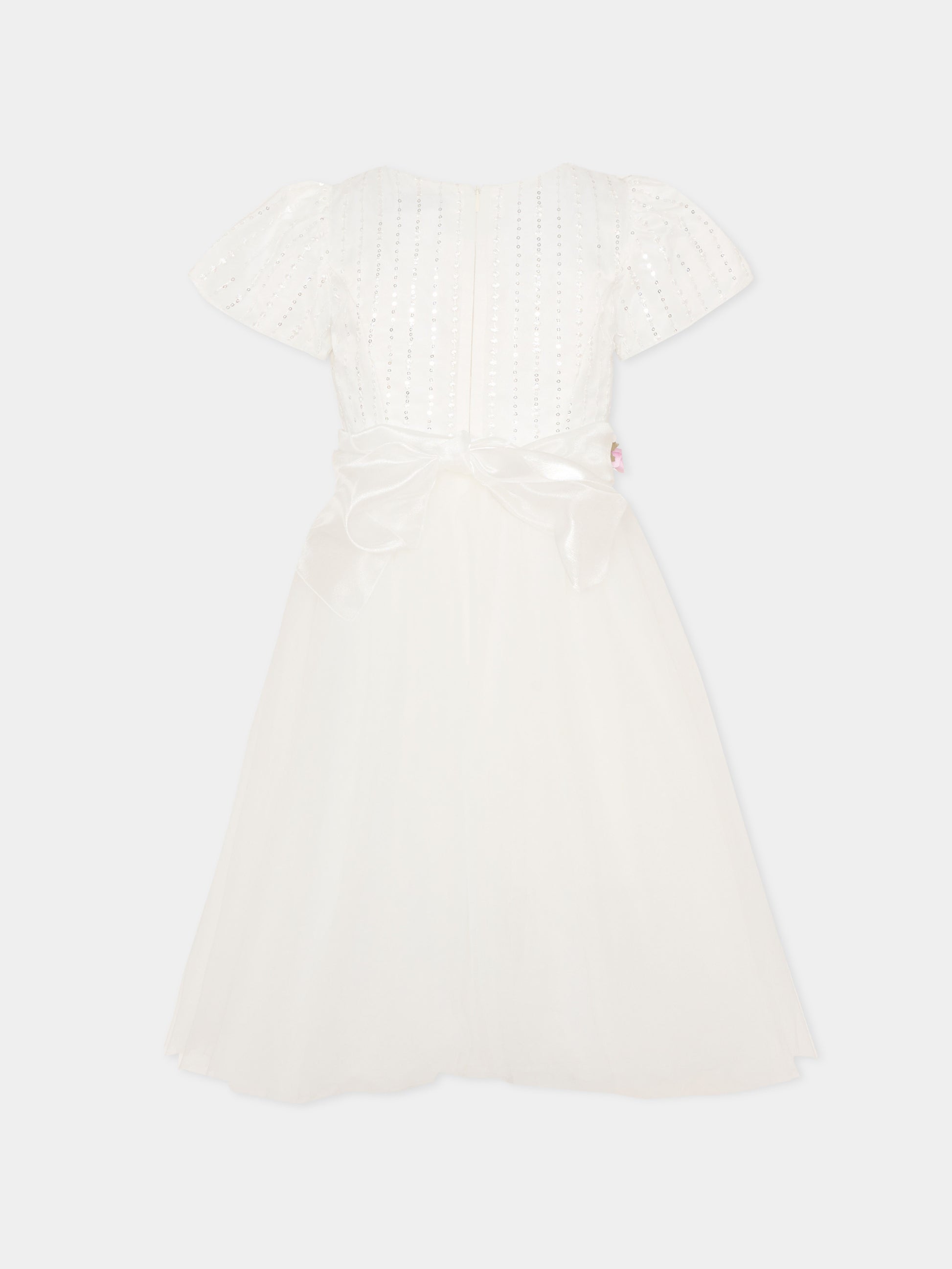 Vestito bianco per bambina con fiori e paillettes,Monnalisa,79G914 - 7743 - 0163
