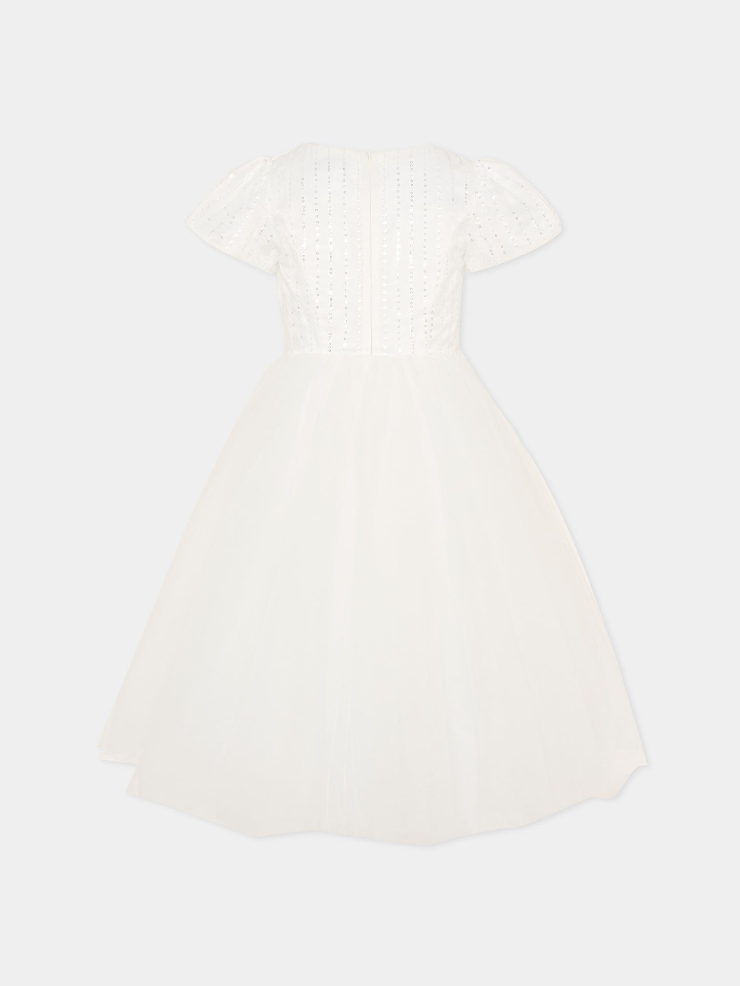 Vestito bianco per bambina con fiori e paillettes,Monnalisa,79G914 - 7743 - 0163