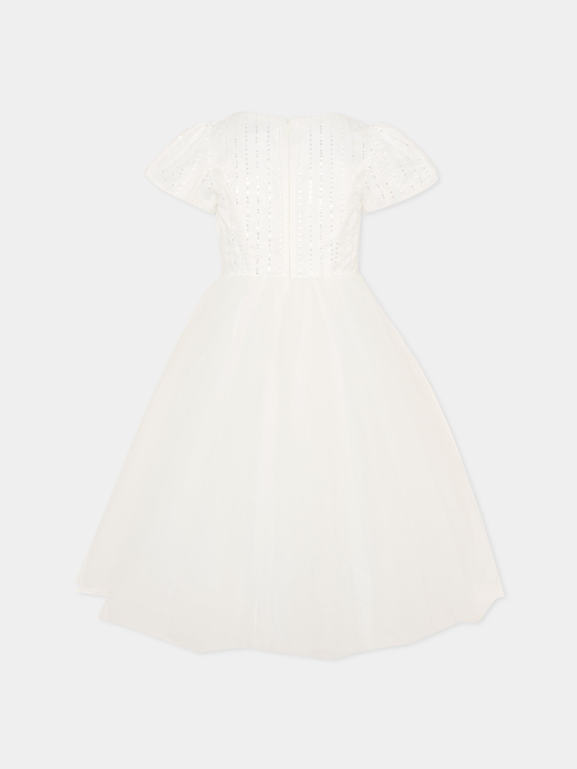 Vestito bianco per bambina con fiori e paillettes,Monnalisa,79G914 - 7743 - 0163