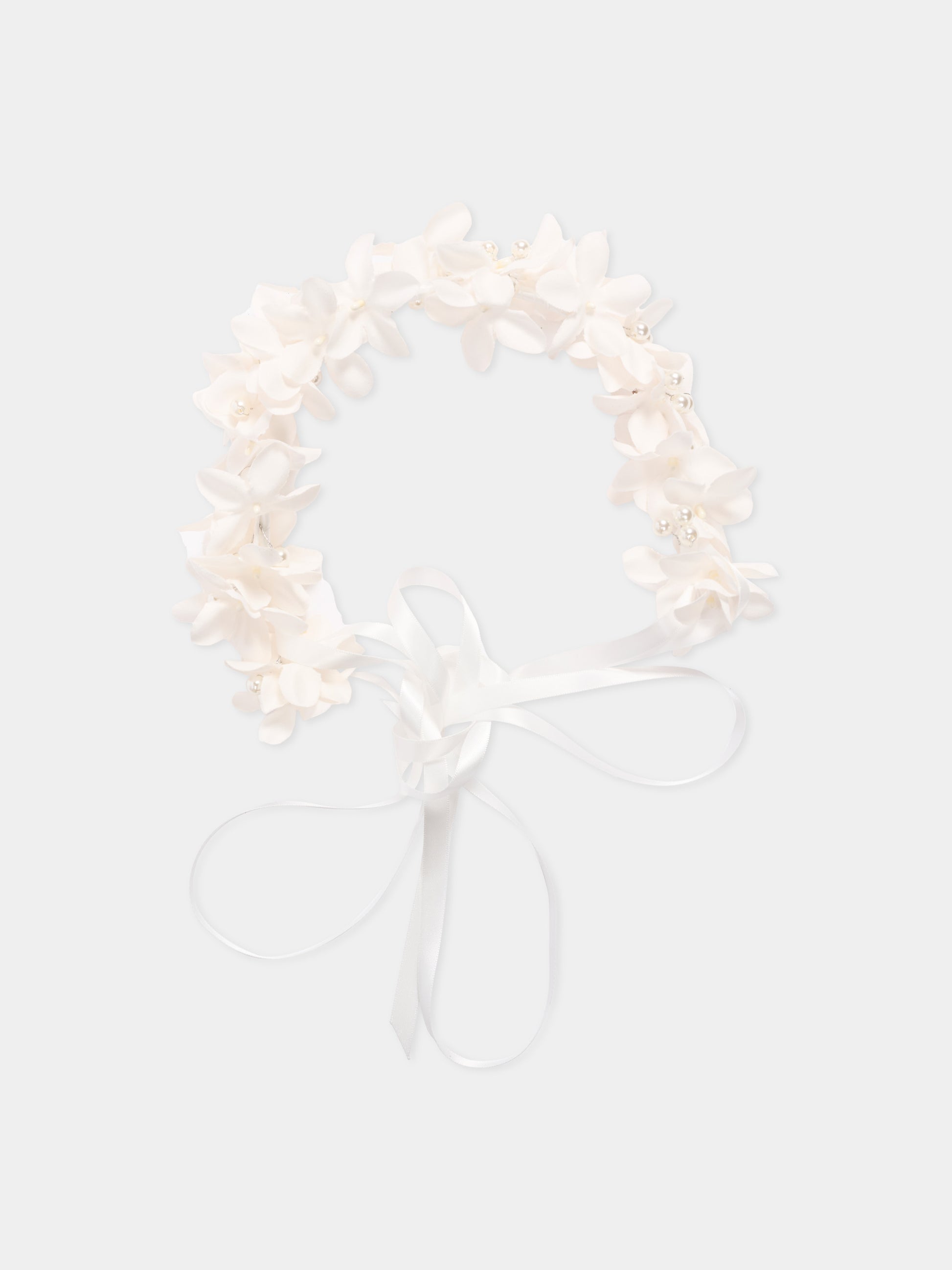 Cerchietto rosa per bambina con fiori e perle,Monnalisa,79G008 - 7097 - 0092