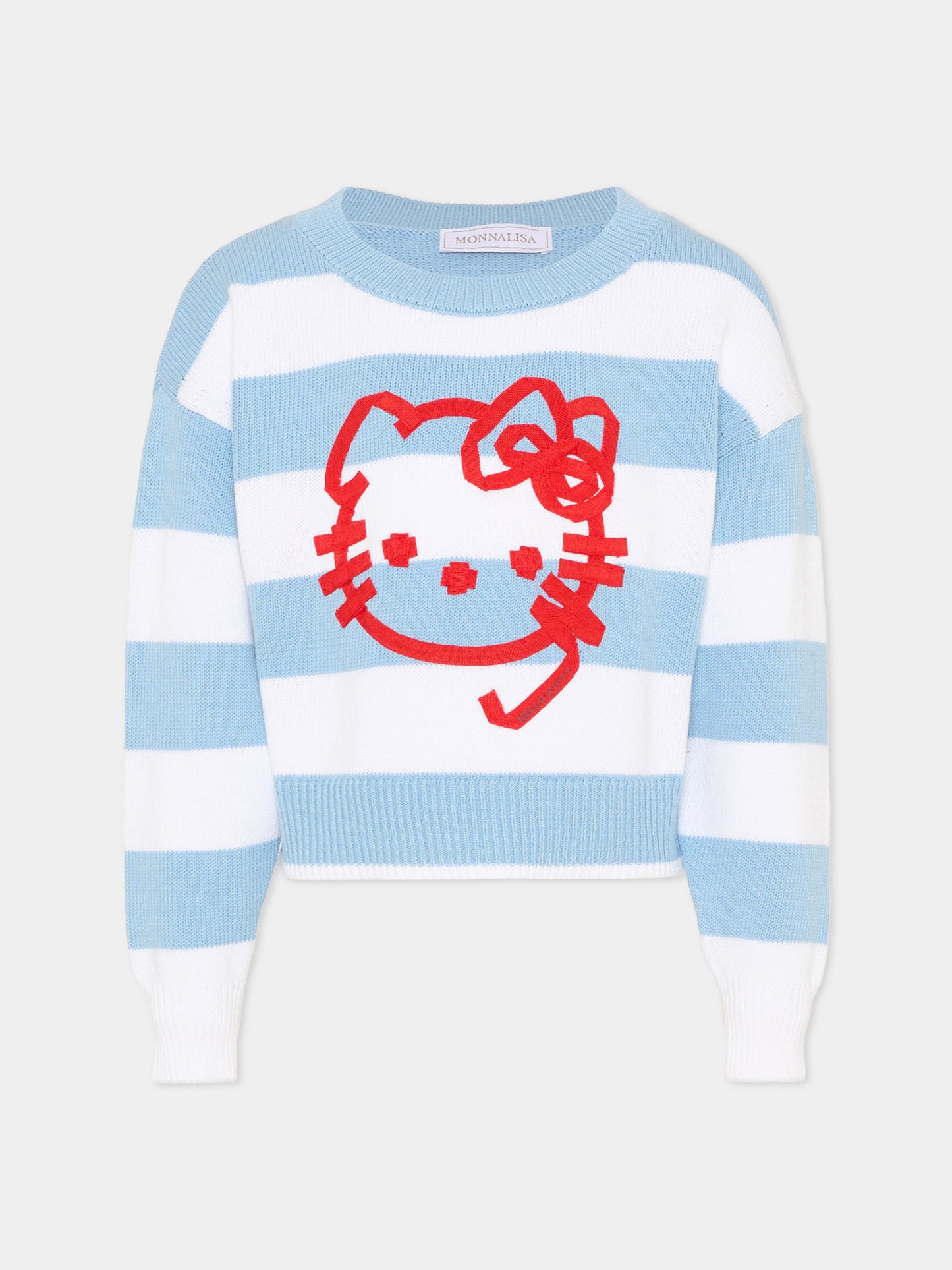 Maglione azzurro per bambina con Hello Kitty,Monnalisa,19G606 - 7029 - 5899