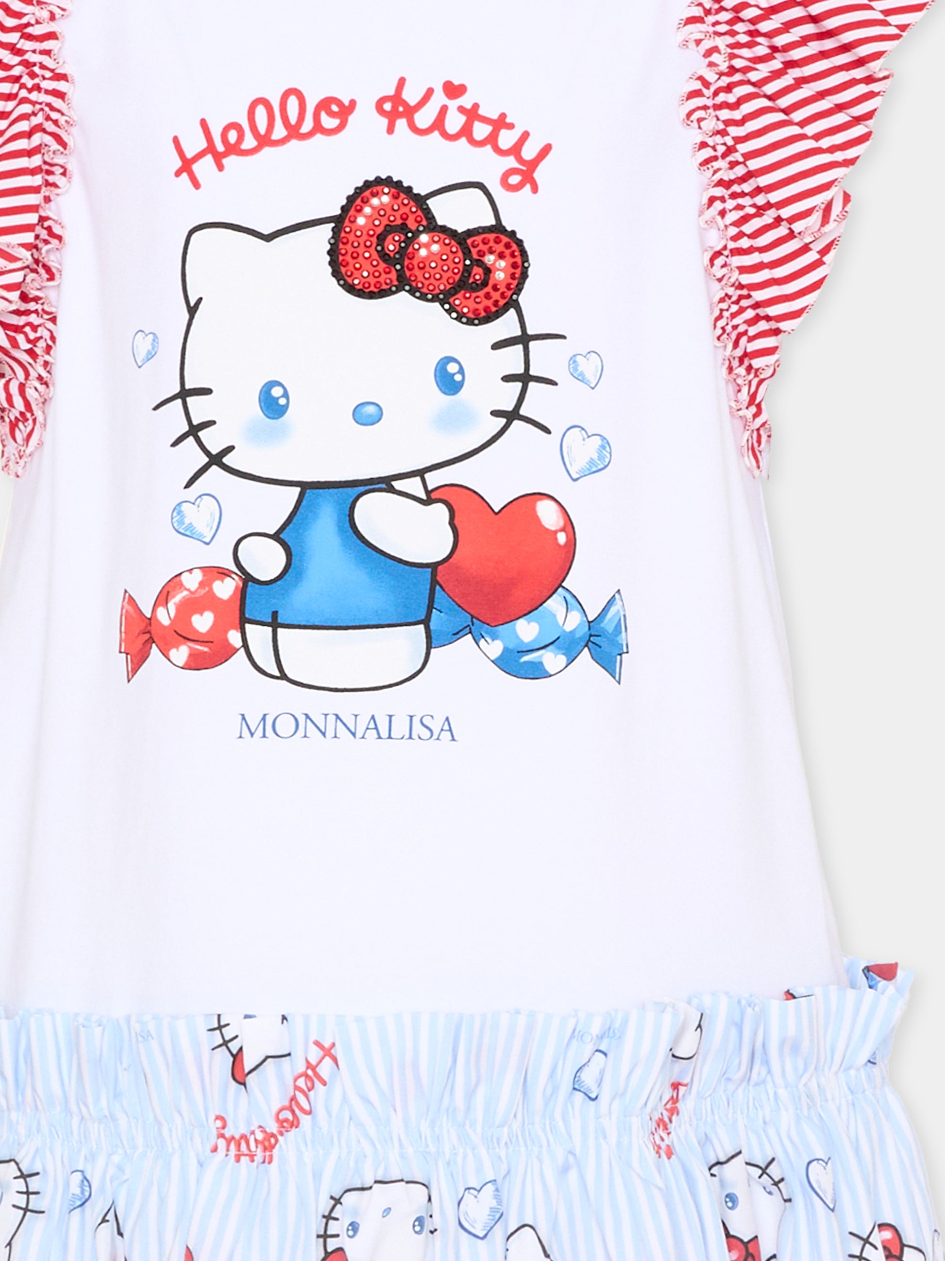 Vestito bianco per bambina con Hello Kitty,Monnalisa,11G917 - 7201 - 0099