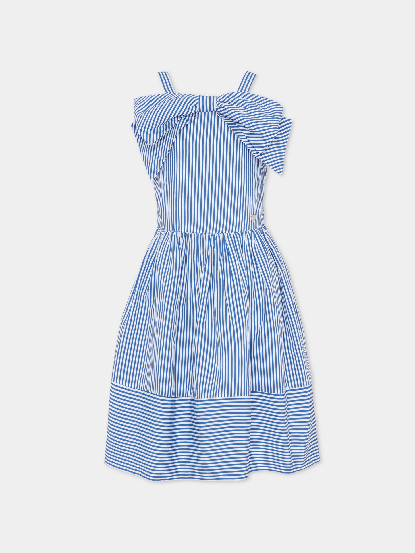 Vestito blu per bambina con fiocco,Monnalisa,11G914 - 7315 - 9956