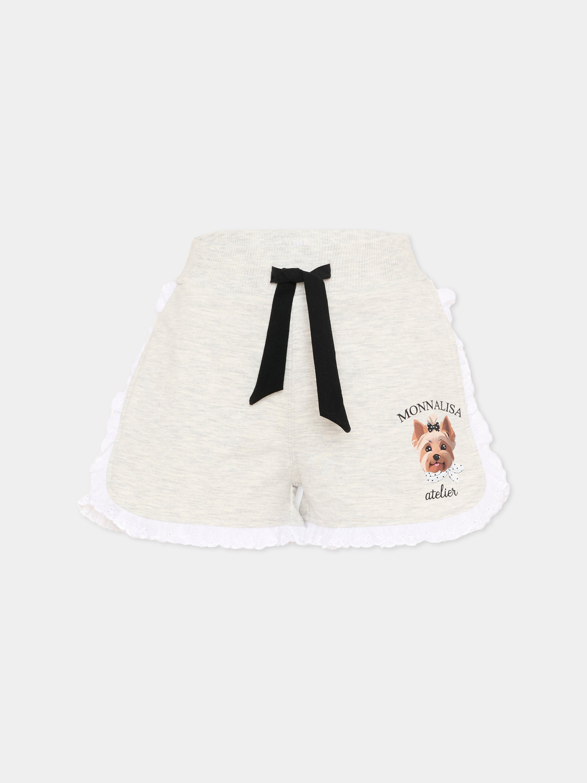 Shorts sportivi grigi per bambina con pizzo,Monnalisa,19G410 - 7031 - 0032