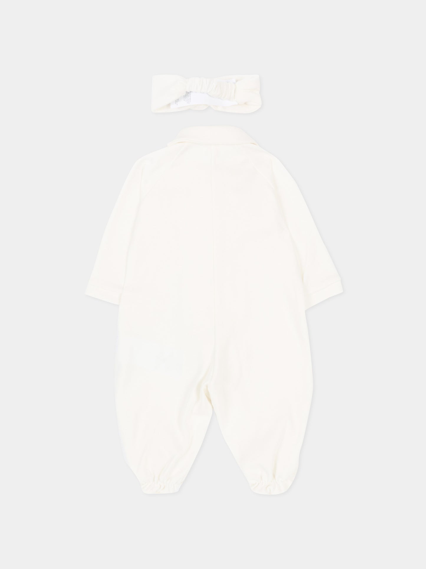 Set tutina bianco per neonata con rosa,Monnalisa,35G501 - 7010 - 0001