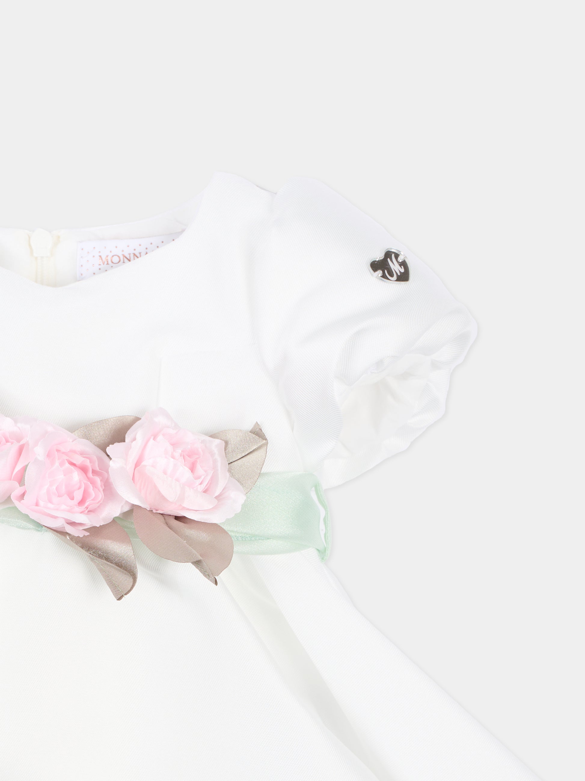 Vestito bianco per neonata con applicazione floreale,Monnalisa,73G903 - 7302 - 0120