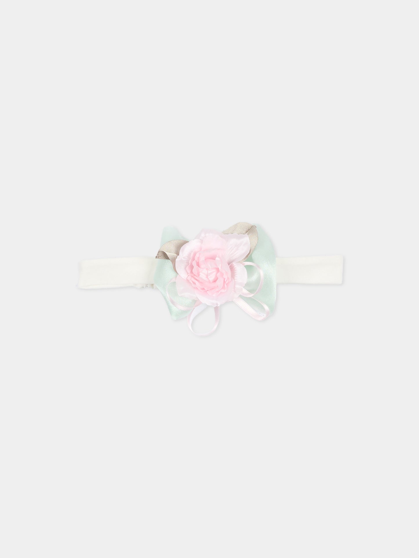 Fascia avorio per bambina con rosa,Monnalisa,73G005 - 7201 - 0120