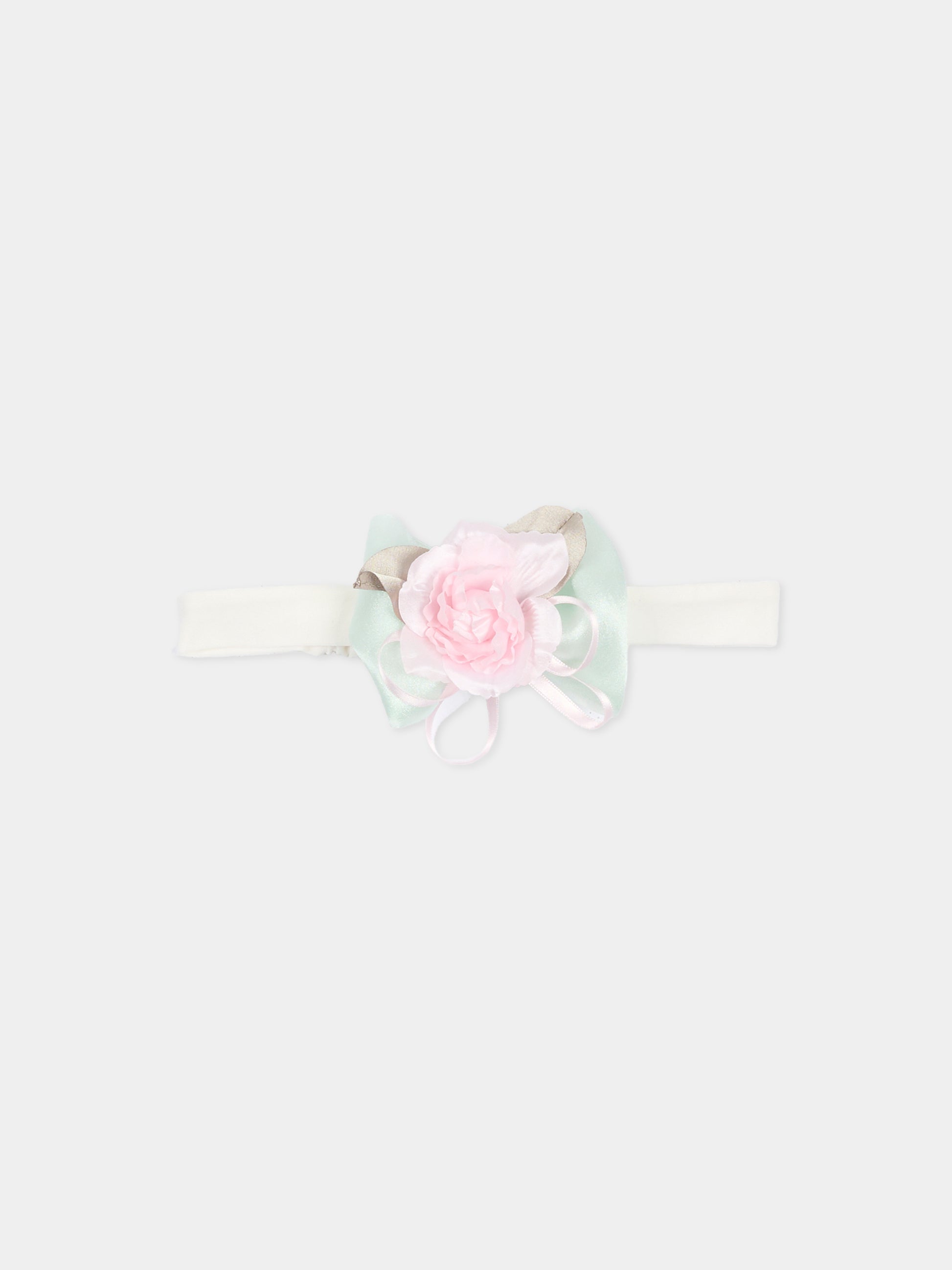 Fascia avorio per bambina con rosa,Monnalisa,73G005 - 7201 - 0120