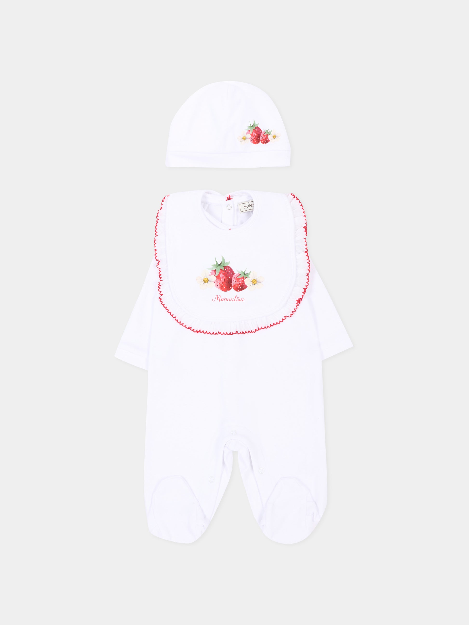 Set tutina bianco per neonata con fragole,Monnalisa,35G514 - 7084 - 0099