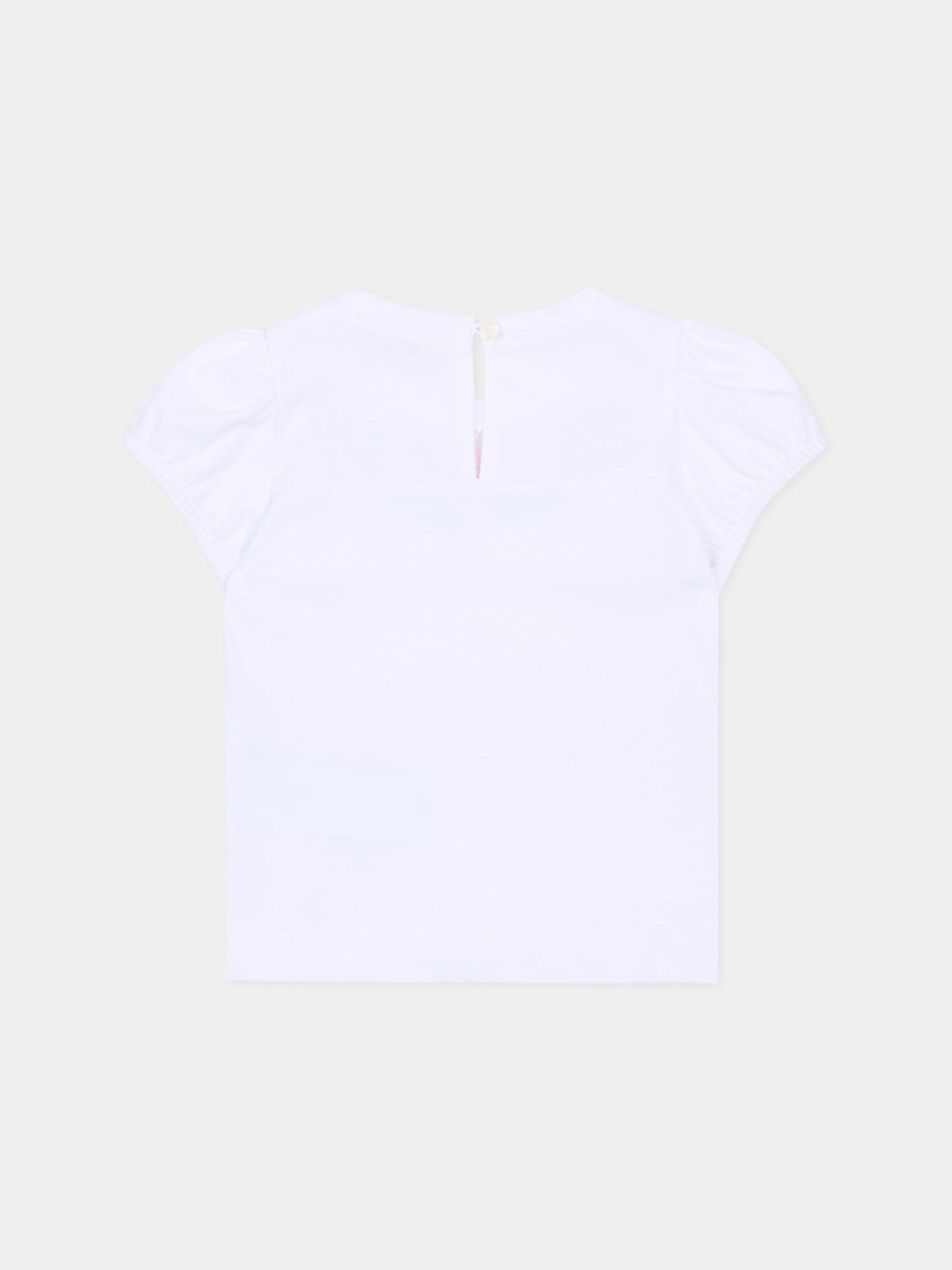 T-shirt bianca per neonata con stampa floreale,Monnalisa,31G600 - 7206 - 0099