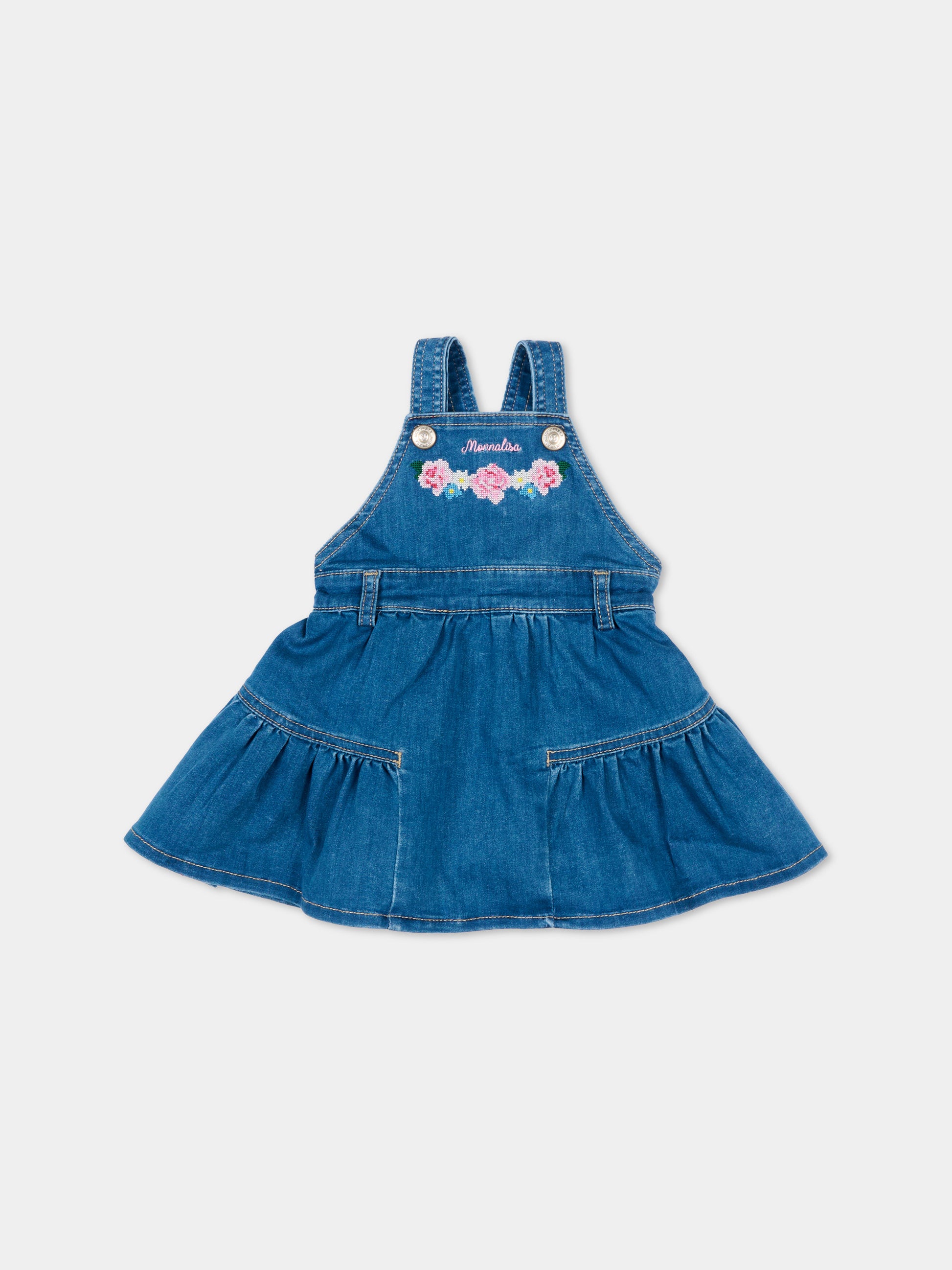 Salopette denim per neonata con fiori,Monnalisa,39G704 - 7017 - 0055