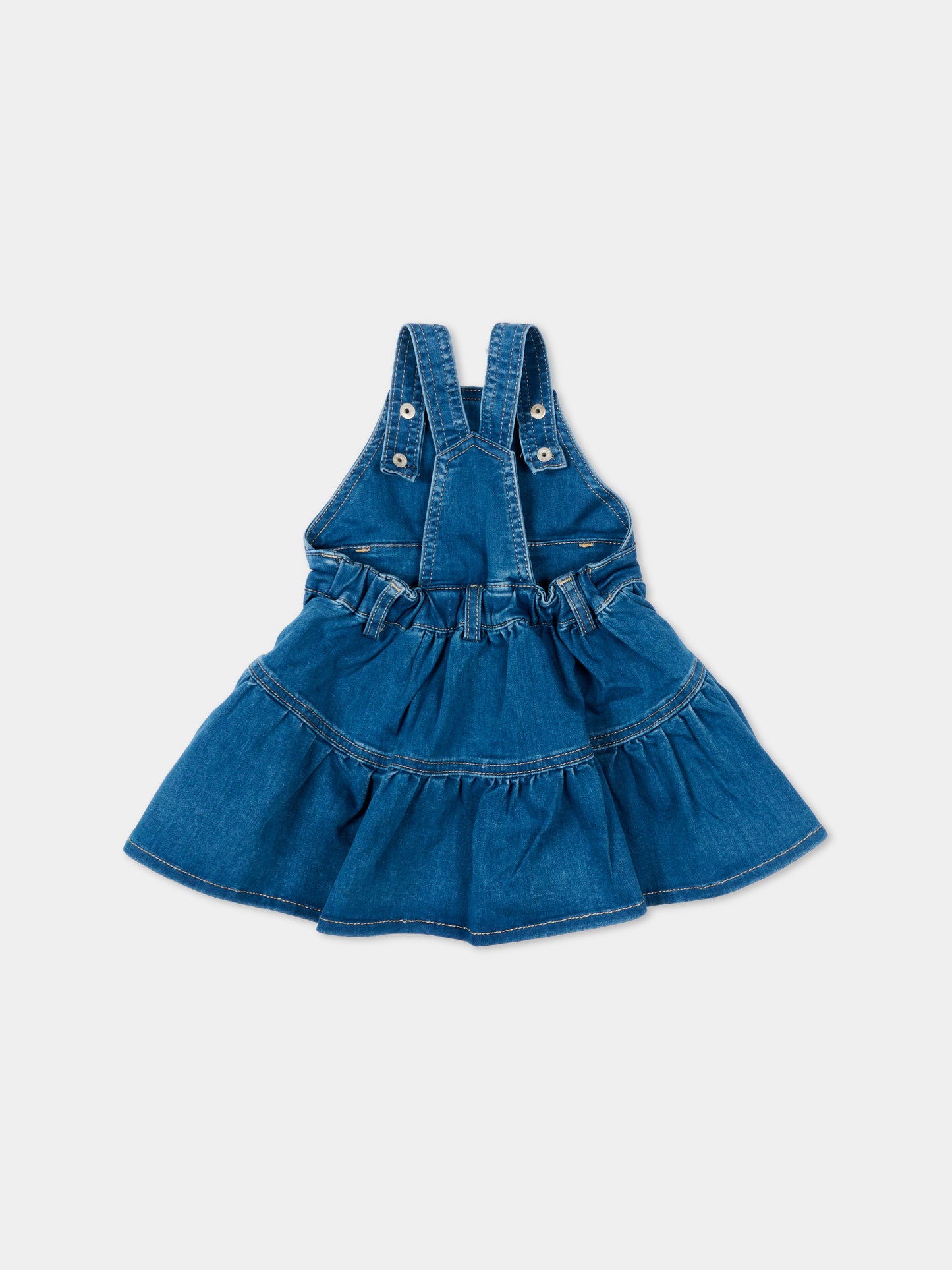 Salopette denim per neonata con fiori,Monnalisa,39G704 - 7017 - 0055