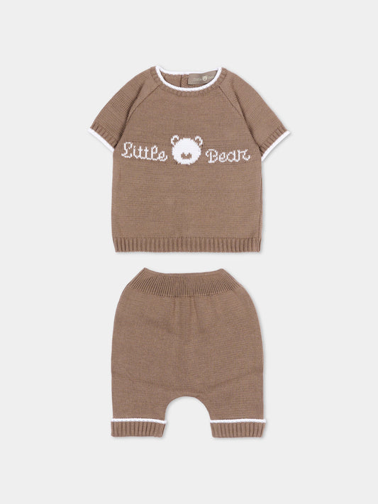 Completo nascita marrone per neonato con logo,Little Bear,3124 CACAO/BCO