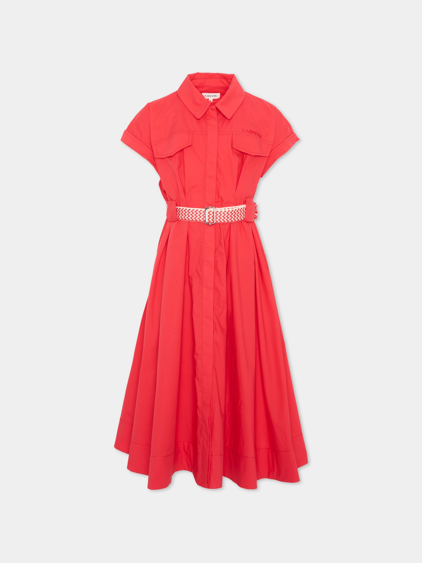 Vestito rosso per bambina con cintura,Lanvin Petite,N30345 998