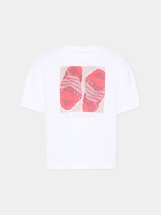 T-Shirt bianca per bambino con stampa sneakers,Lanvin Petite,N30363 10P