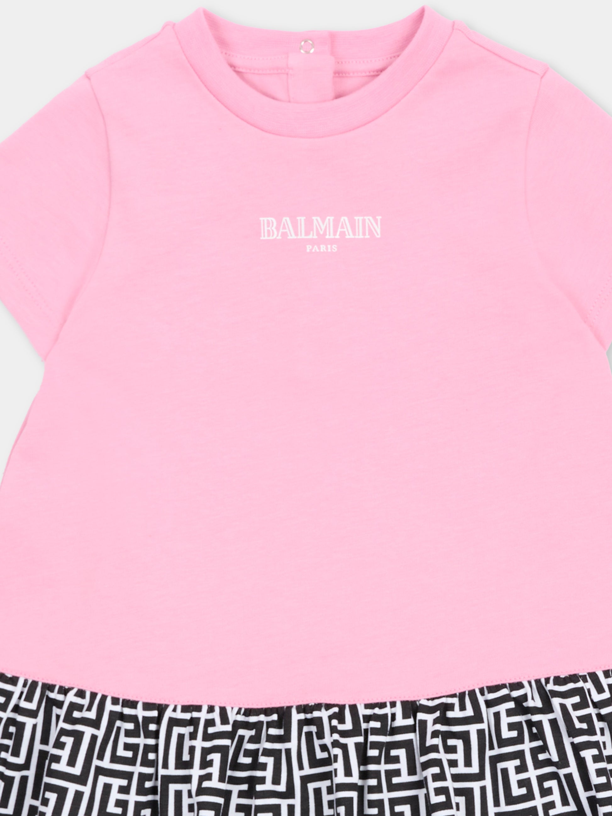 Vestito rosa per neonata con logo e labirinto,Balmain Kids,BY1021-Z3672 552NE