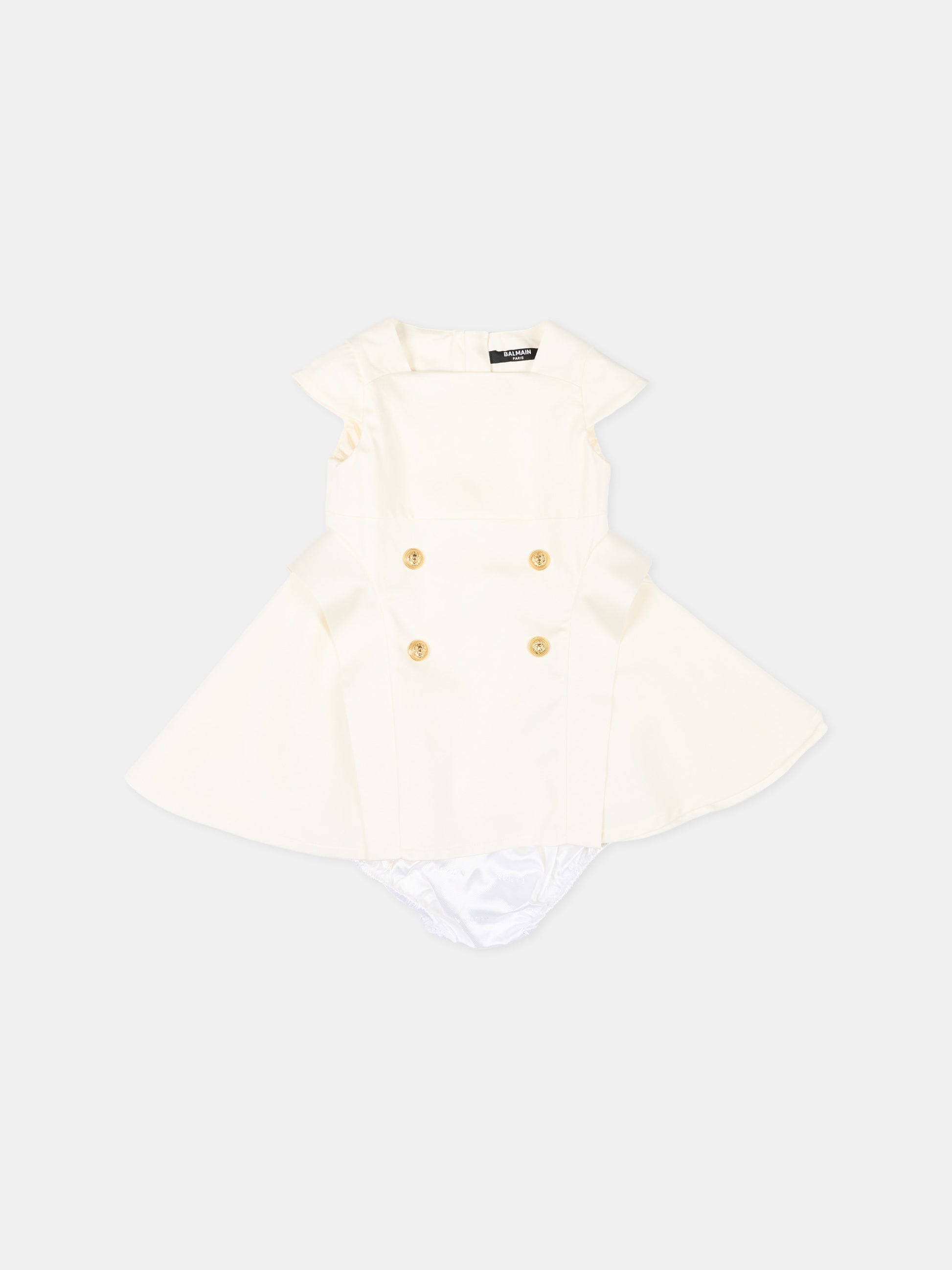 Abito bianco per neonata con bottoni dorati,Balmain Kids,BY1161-P0484 100