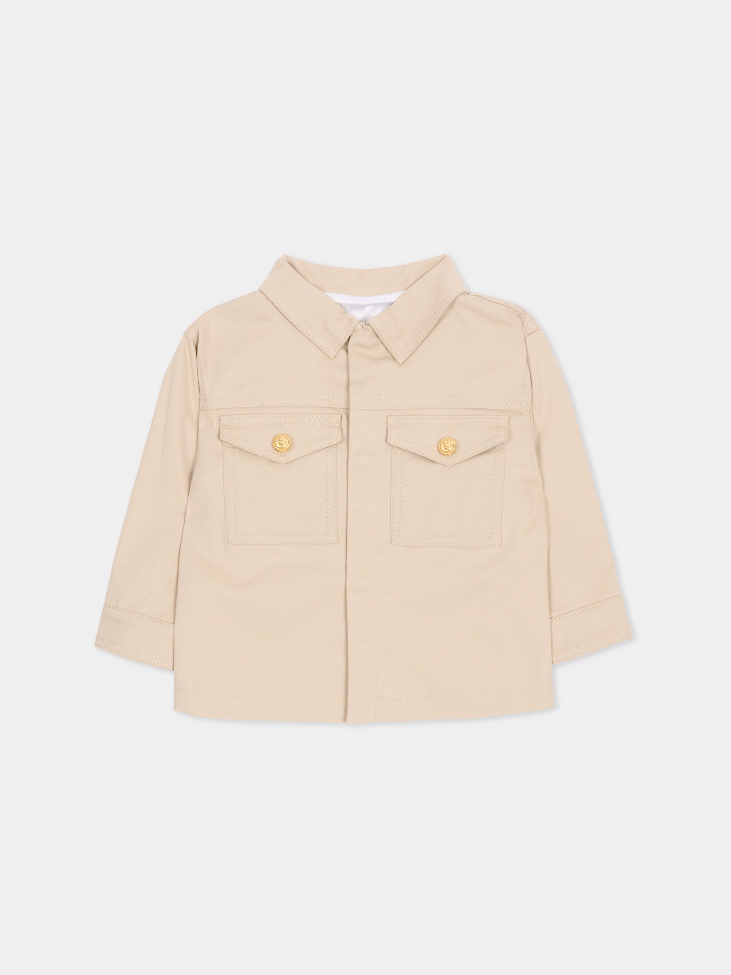 Giacca beige per neonato con bottoni oro,Balmain Kids,BY2507-G0197 107