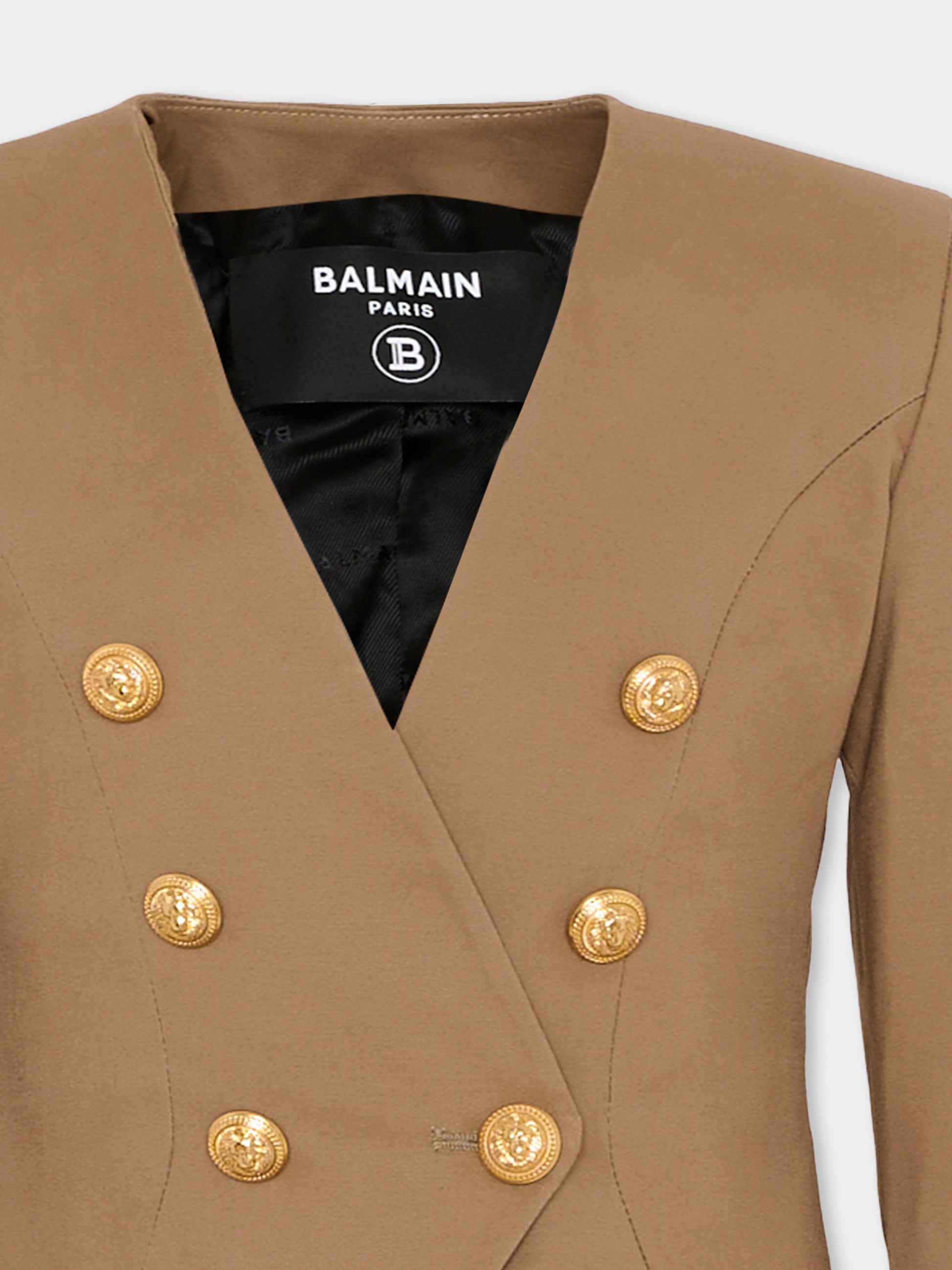Giacca marrone per bambina con bottoni dorati,Balmain Kids,BY2A24-G0197 315