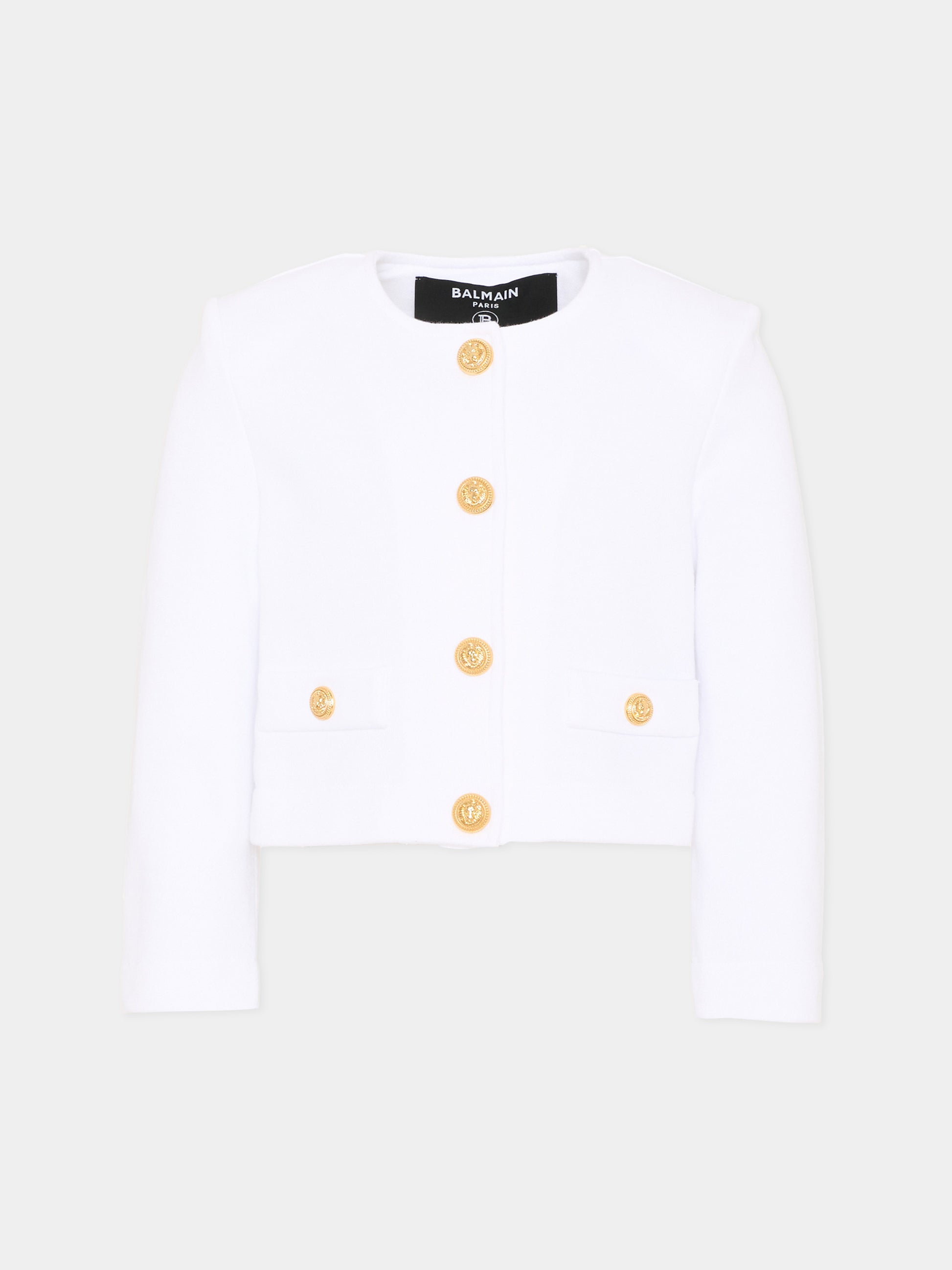 Giacca bianca per bambina con bottoni oro,Balmain Kids,BY2B04-Z3183 100NE