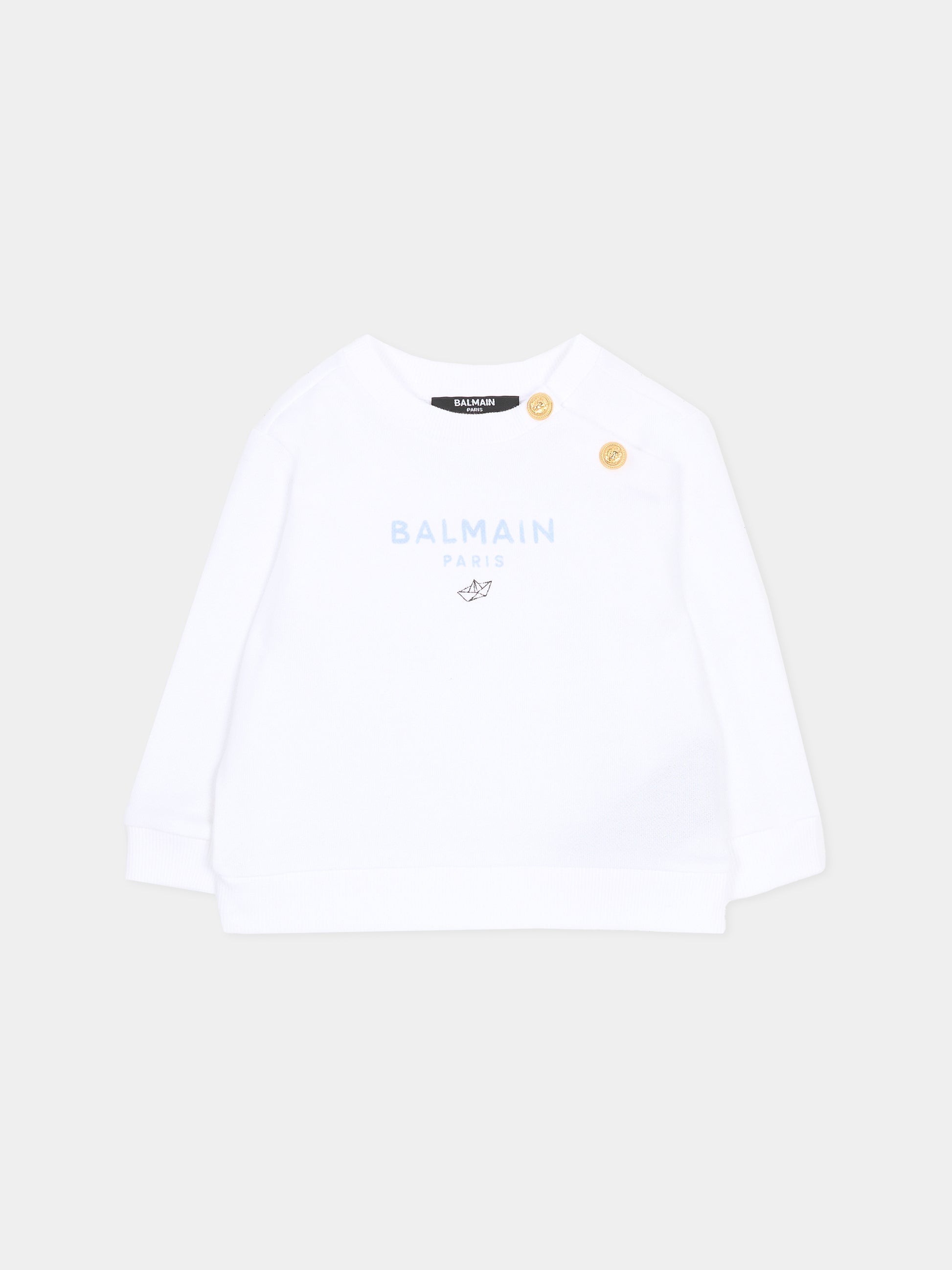 Felpa bianca per neonato con logo e bottoni oro,Balmain Kids,BY4540-Z3183 100CE