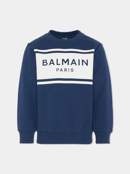 Felpa blu per bambino con logo,Balmain Kids,BY4P10-Z3183 617BC